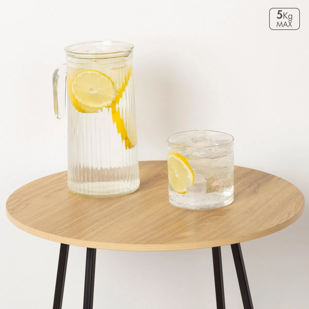 AKTIVE MAX Home Mesa Auxiliar de Madera, 40x40 cm, Peso máximo soportado 5 kg, Efecto Roble, Estructura metálica Negra, Patas en Cruz, Decoración salón, Comedor, Cocina (18505)