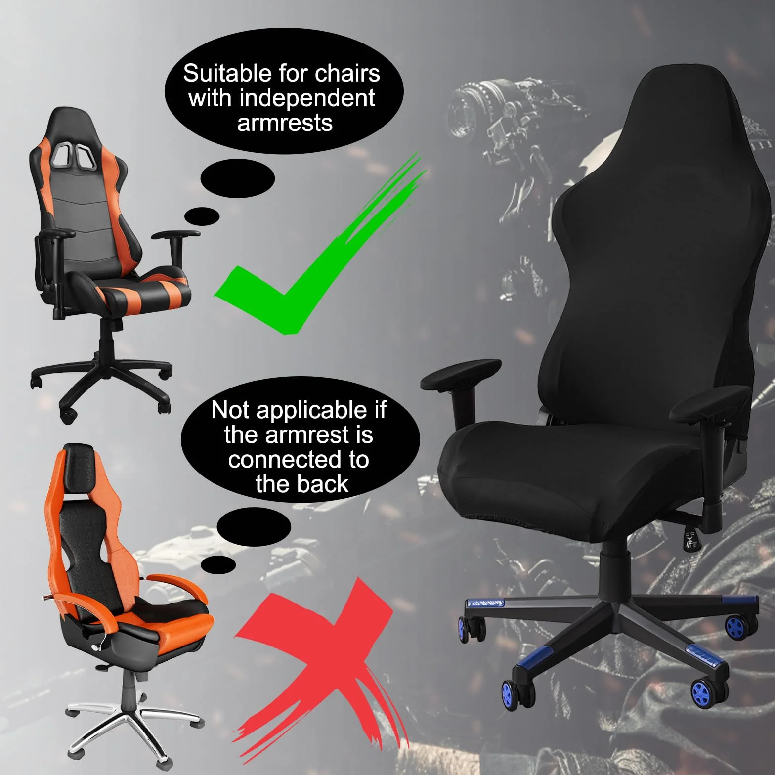 Funda para Silla de Juego Elástica Fundas para Sillas Oficina Lavable y Extraíble Funda para Silla de Oficina Universal con Reposabrazos para Oficina Juegos 4 Piezas