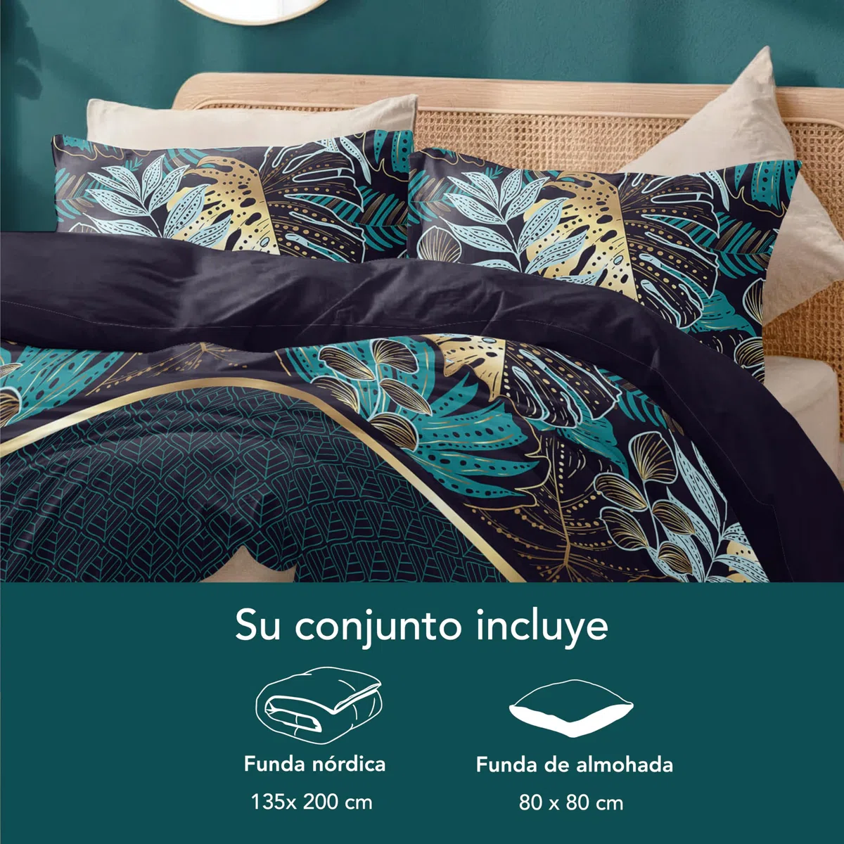 Dreamzie Funda Nordica Cama 90 – Funda Nordica 135x200cm, Funda de Almohada 80x80cm – Microfibra 100% – Certificado Oeko Tex – Estampado Jungla