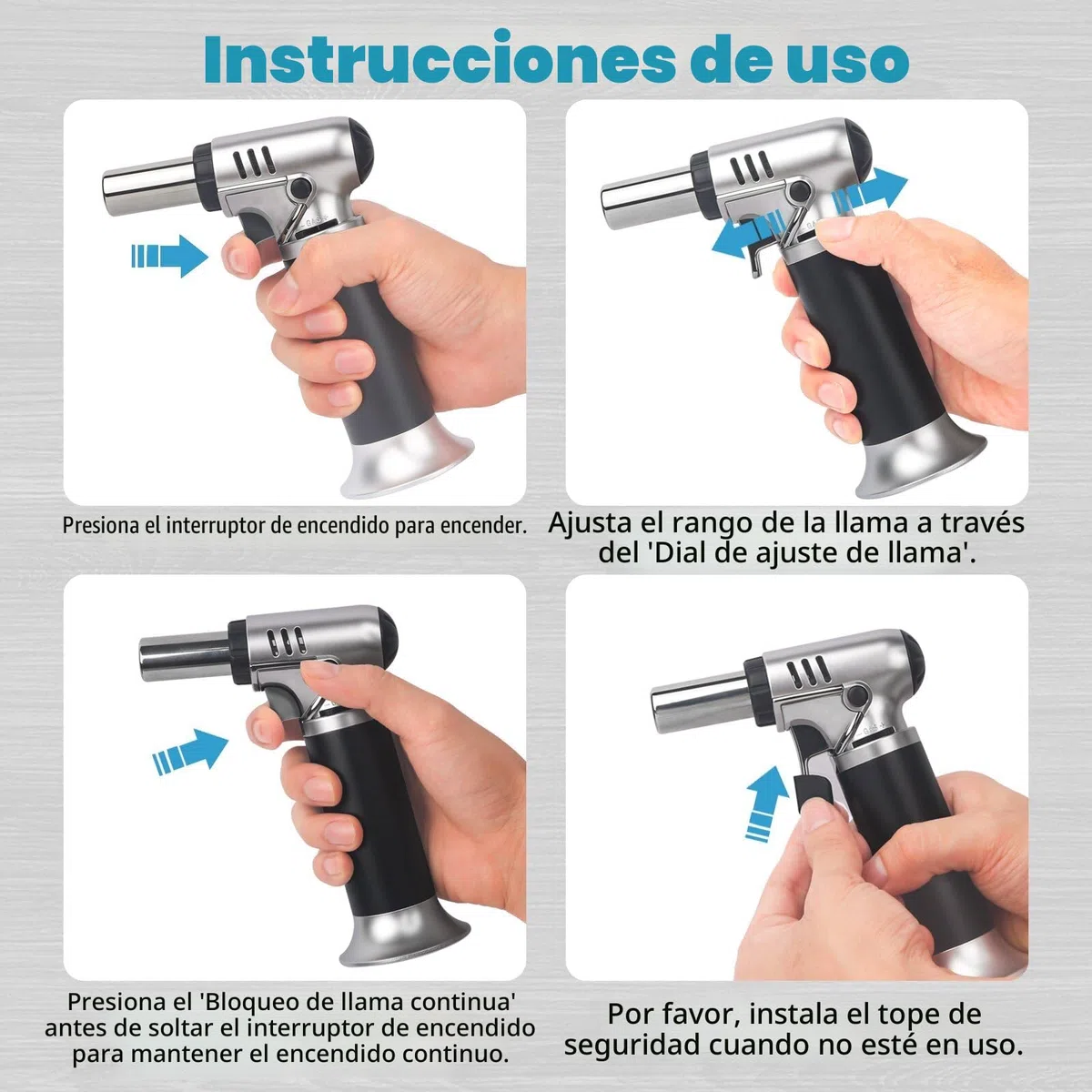 VORHOT Soplete de Cocina, Ajustable y Recargable Soplete Gas con Cerradura de Seguridad, Profesional Antorcha Butano Encendedor para Barbacóa Brulée Crema Cámping DIY(Gas No Incluido)
