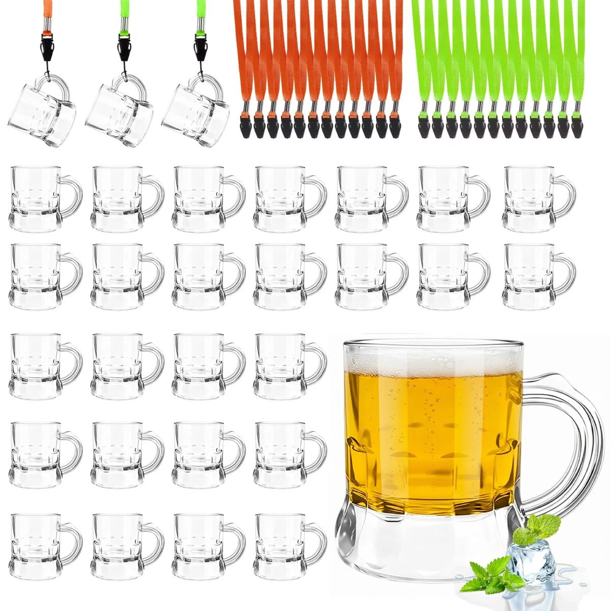 25 Piezas Vasos de Chupito con Asa, 30ml Reutilizable Vasos de Chupito para Soltero Fiesta Temática de Carnaval Boda Cumpleaños