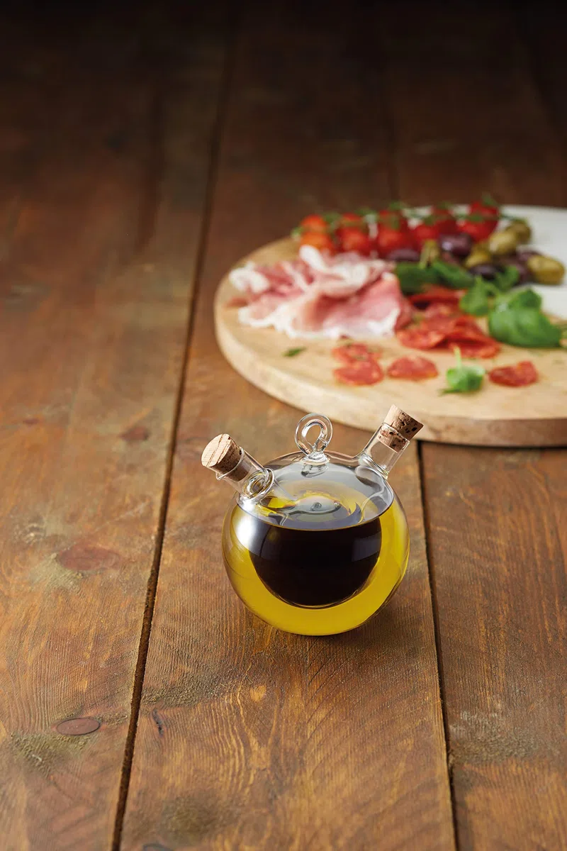 Kitchencraft World of Flavours 2 en 1 Ronda dispensador de aceite de oliva y vinagre botella – de cristal, transparente