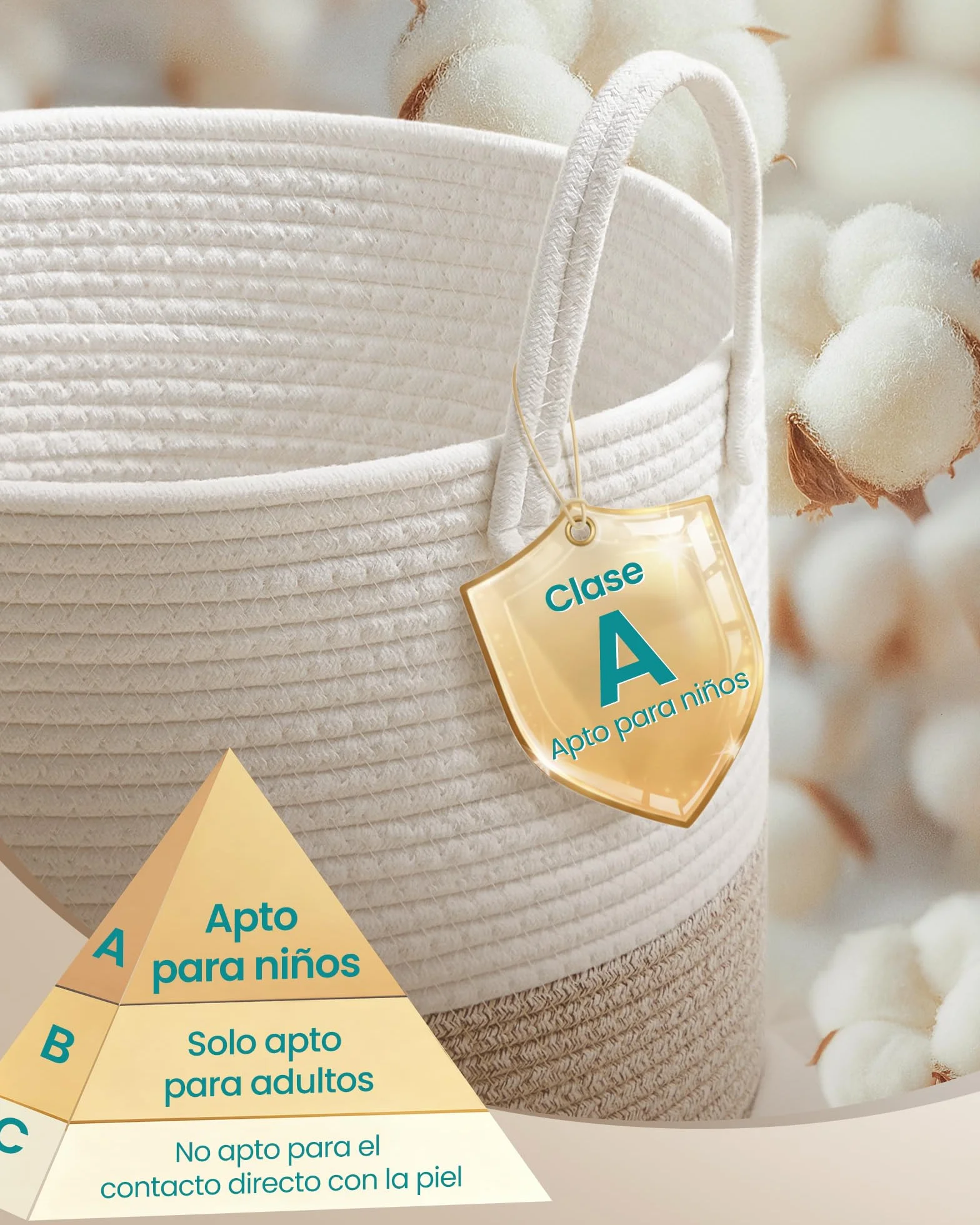 SONGMICS Cesto para Ropa Sucia 60 L Cuerda de Algodón 35 x 35 x 50 cm Blanco y Marrón Grisáceo