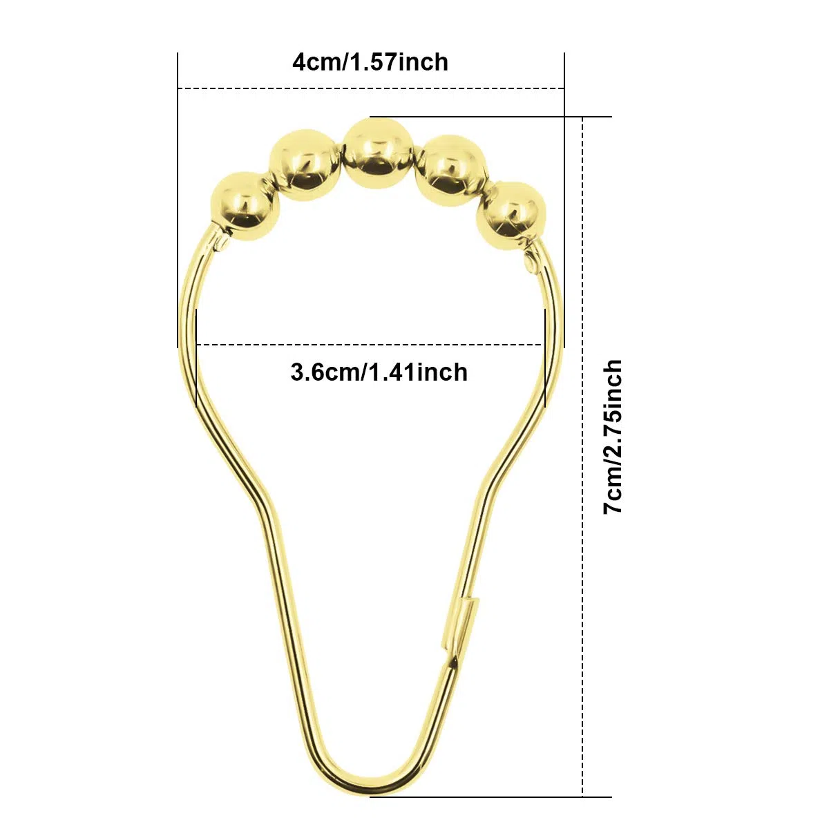 Anillas para Cortinas, Anillas de Cortina de Ducha, 12Pcs Anillas para Cortinas Gancho Anillos con Bolas para Cortinas de Ducha – Dorado