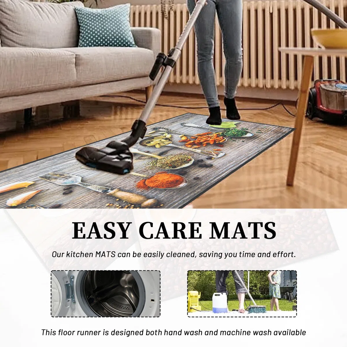 Juego de Alfombras de Cocina Antideslizantes de 2 Piezas, Tapete Cocina Antideslizante Resistente al Aceite, Adecuado para Cocina, Baño, Sala de Estar, 43x75 + 43x120 cm