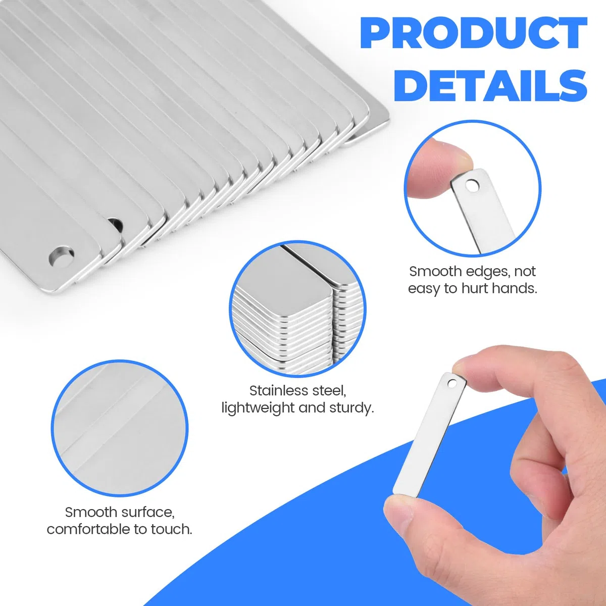 Paquete de 40 piezas en blanco de estampado de metal con llavero, grabado rectangular de acero inoxidable para etiquetas de perro, etiquetas de plantas y llaveros