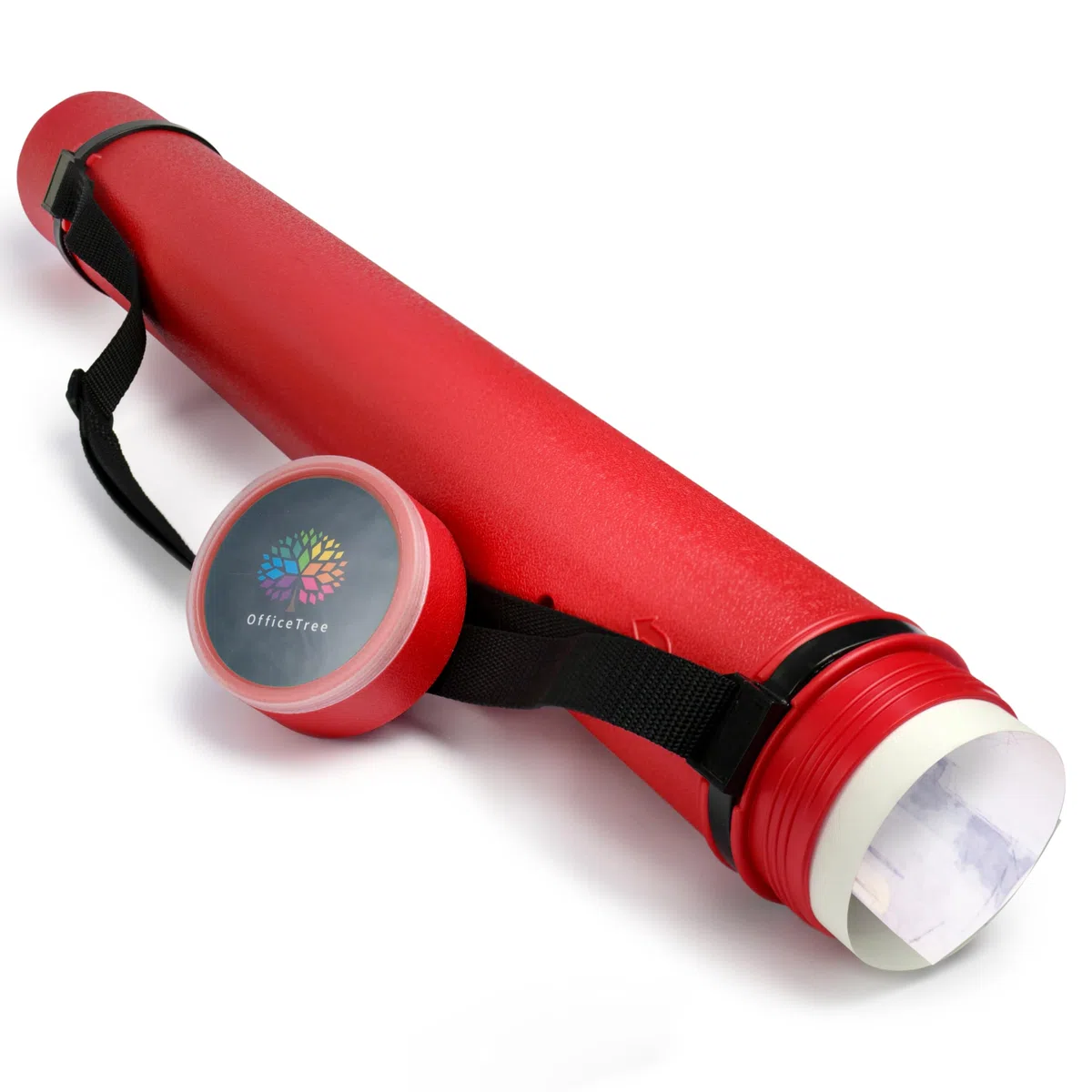 OfficeTree Tubo Portaplanos Plástico Rojo - Para Transporte y Almacenamiento - Tubo para guardar planos - Longitud y Correa de Transporte Extensible - 2 Rotuladores Gratis - Tubo para poster