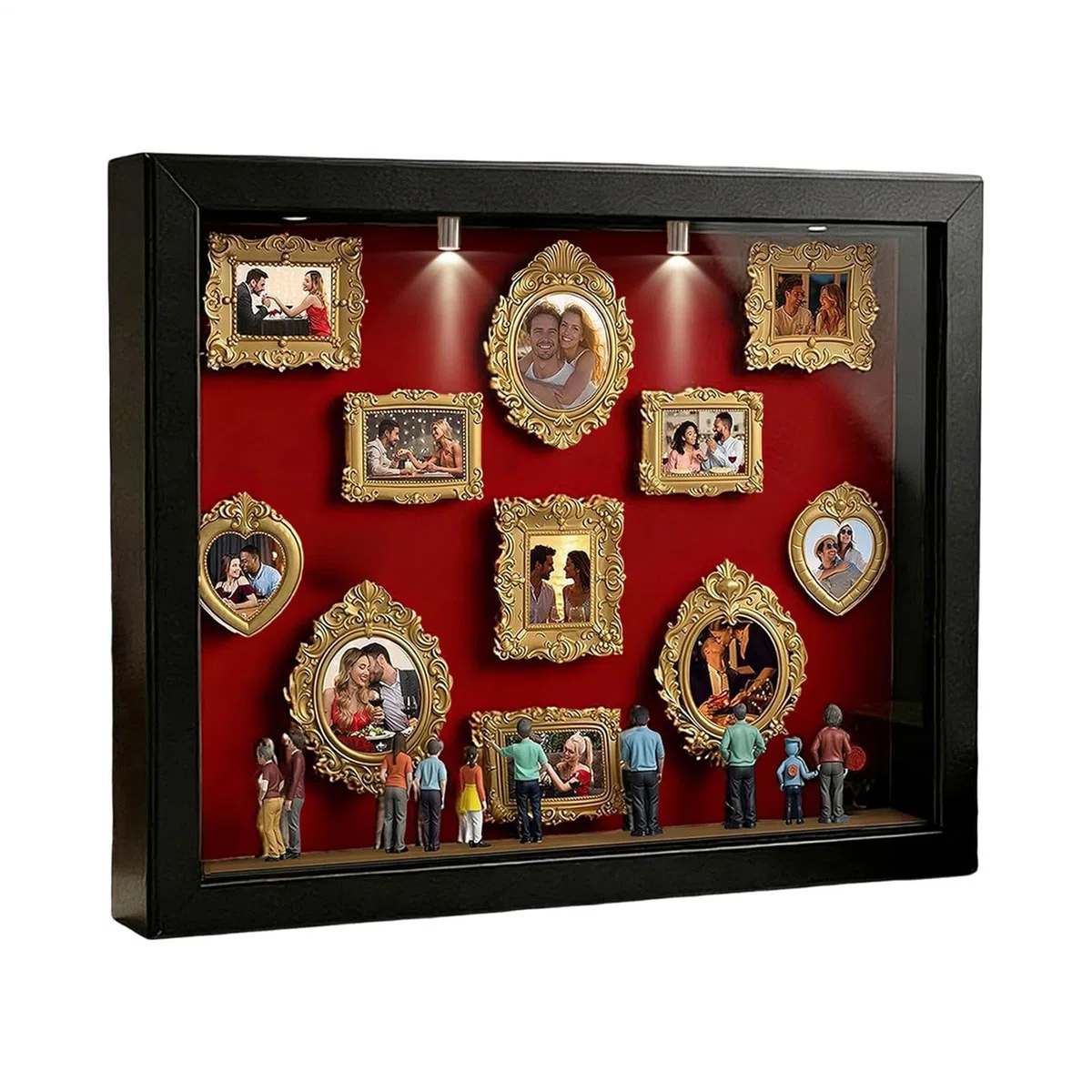 Genérico De Silueta De Mini Museo, Estuche De Fotos De Recuerdo Con Luz LED, 11 Piezas De Marcos Miniaturas Con 8 Figurillas, Para Álbumes De Fotos, Regalos De Boda Y Decoración De Habitación