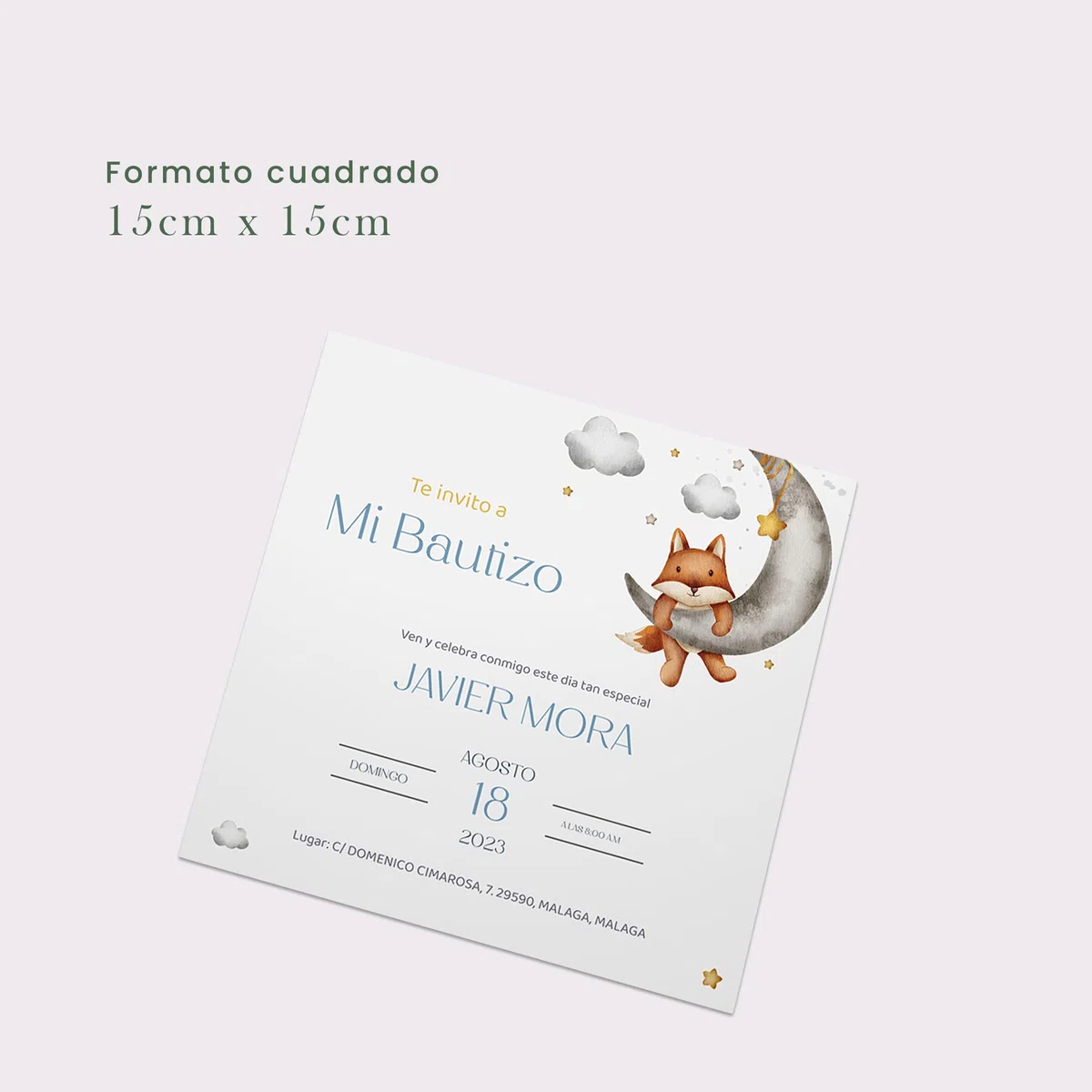 Invitaciones Personalizadas y Recordatorios Bautizo Niño y Niña de 15x15cm | Personaliza Nombre, Fecha y Texto | Tarjeta para Invitados - Elige entre 4 Modelos (Modelo 3)