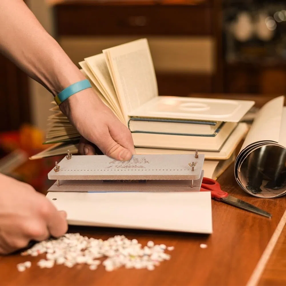 OLYCRAFT Herramientas de prensa de libros de madera, herramientas espaciadoras de encuadernación, herramientas rectangulares de madera para encuadernación, libro de prensa portátil de libros de madera