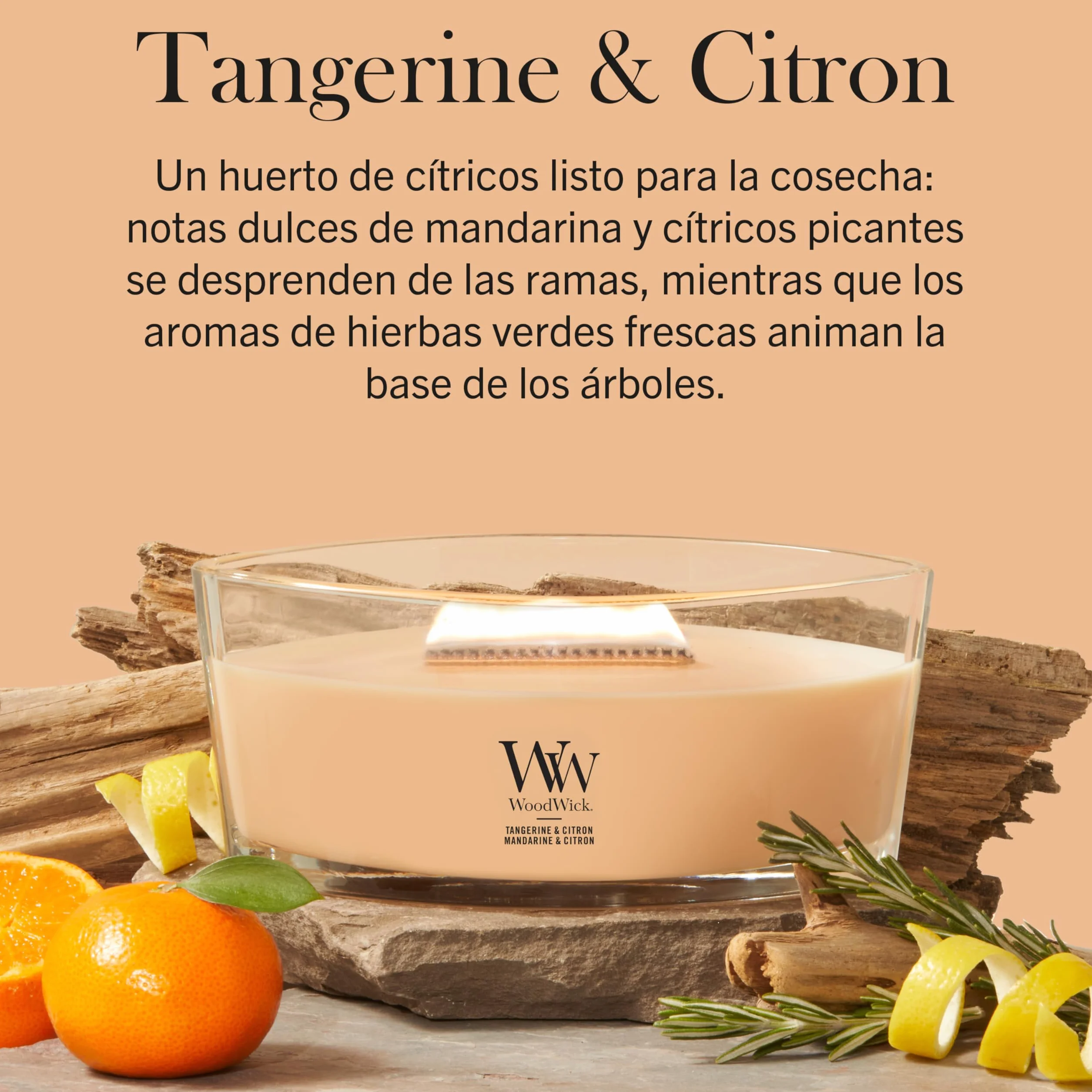 WoodWick | Vela Elíptica | Mandarina y Limón | Gran regalo para mujeres
