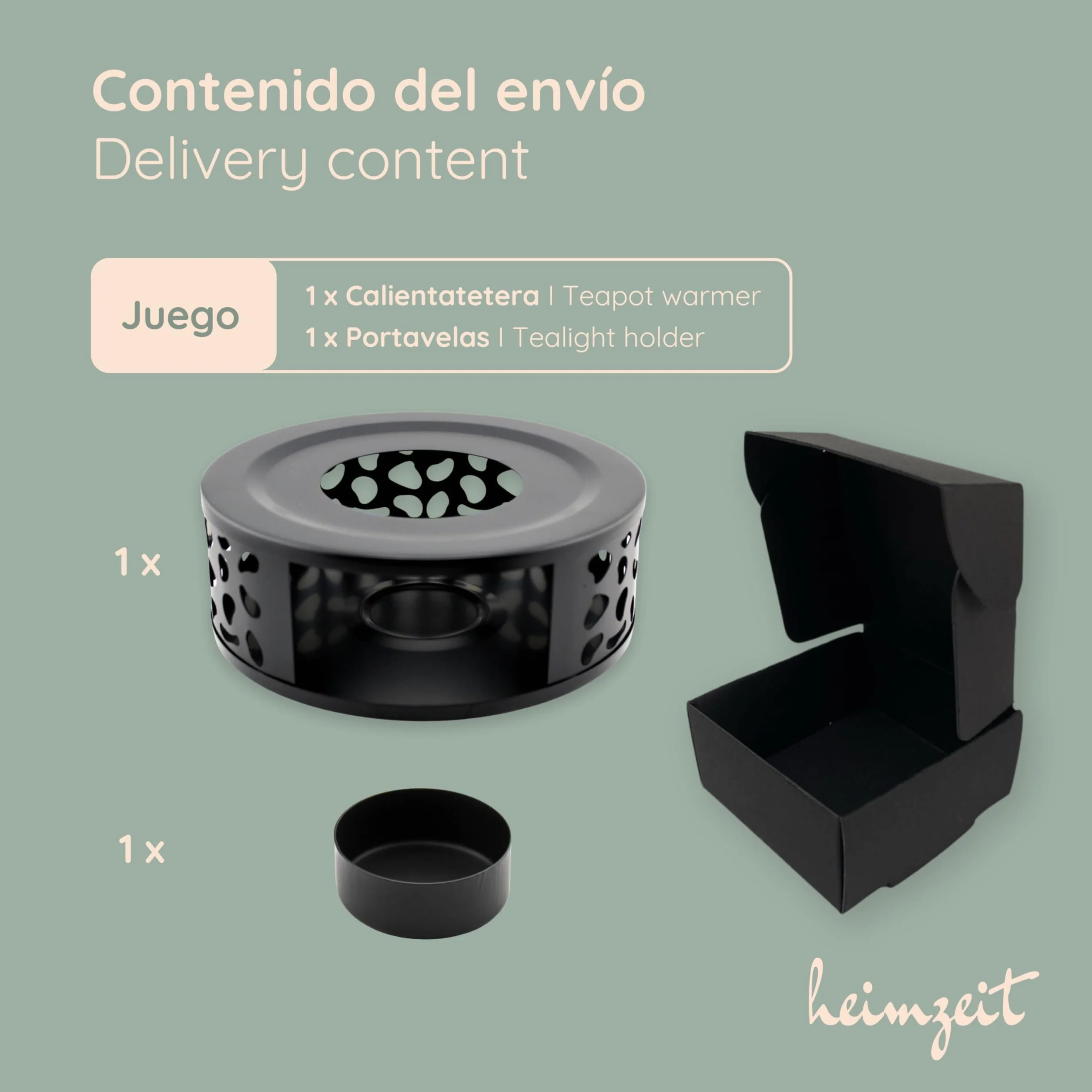 Calentador para Teteras y Cafeteras de Acero Inoxidable [Ø 15 cm, Negro], Calentador de Té con Portavelas, Diseño Elegante, Resistente a los Arañazos y Apto para Todos los Tamaños