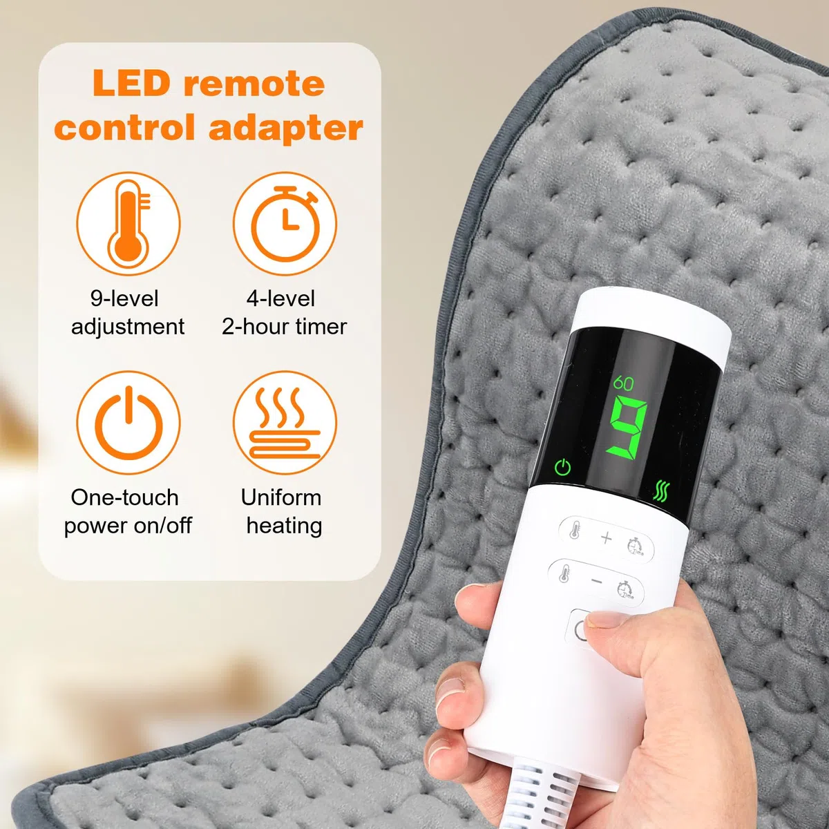 CAUTIOUS Almohadilla Electrica, 30x60cm, Manta Eléctrica 9 Configuraciones de Calor, 2 Temporizadores, Manta Eléctrica para Cuello, Espalda y Zona Lumbar, Lavable a Máquina Regalo para Mamá, Papá, Abu