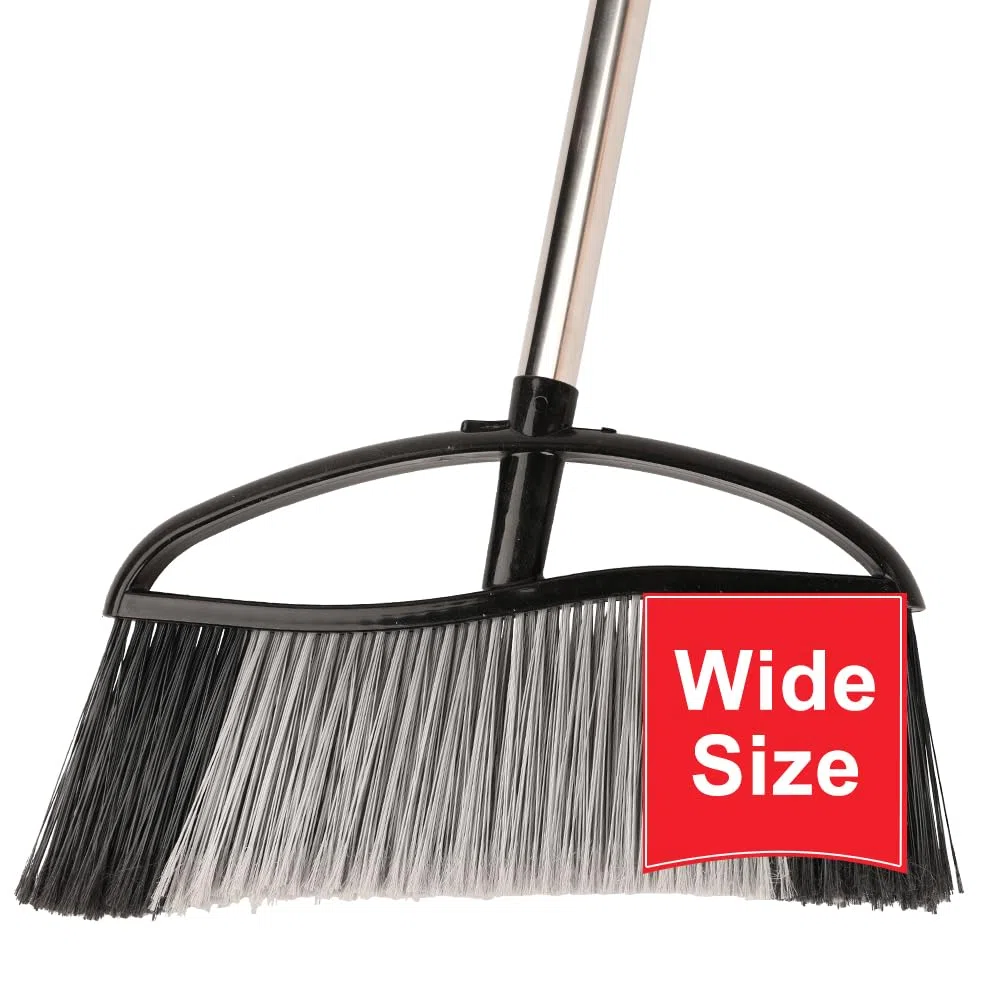 Gloffer Escoba para exteriores, 15.7 pulgadas de ancho, resistente, con mango largo, escoba angular con cerdas rígidas, barrido comercial para patio, jardín, garaje, patio (negro), OTDB-123