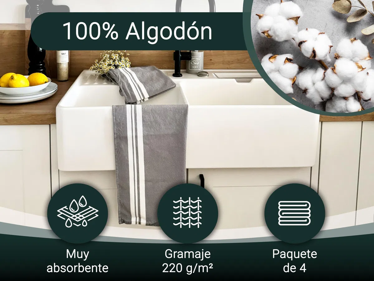 ZOLLNER 5er Set paños de Cocina 100% algodón, 50x70 cm, Gris.