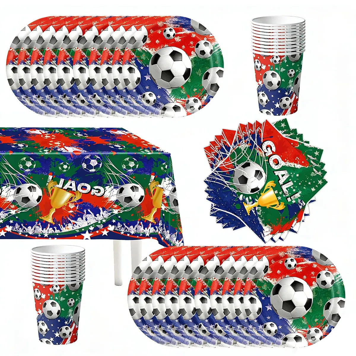 61 piezas Vajilla de fiesta de Fútbol, Vajilla de cumpleaños para niños, juego de platos de papel para fiestas, vasos, servilletas y manteles.