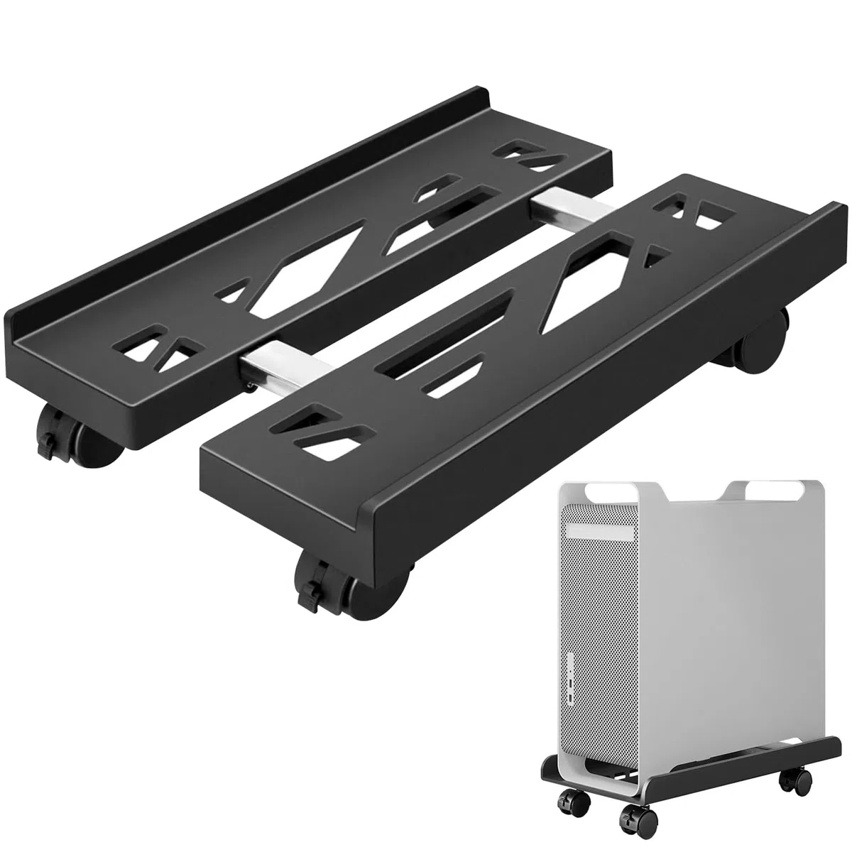 Soporte para PC con ruedas, carrito de ordenador, soporte para CPU, carro de CPU bajo escritorio para jugadores, estudiantes, hogar, oficina, negro (negro)