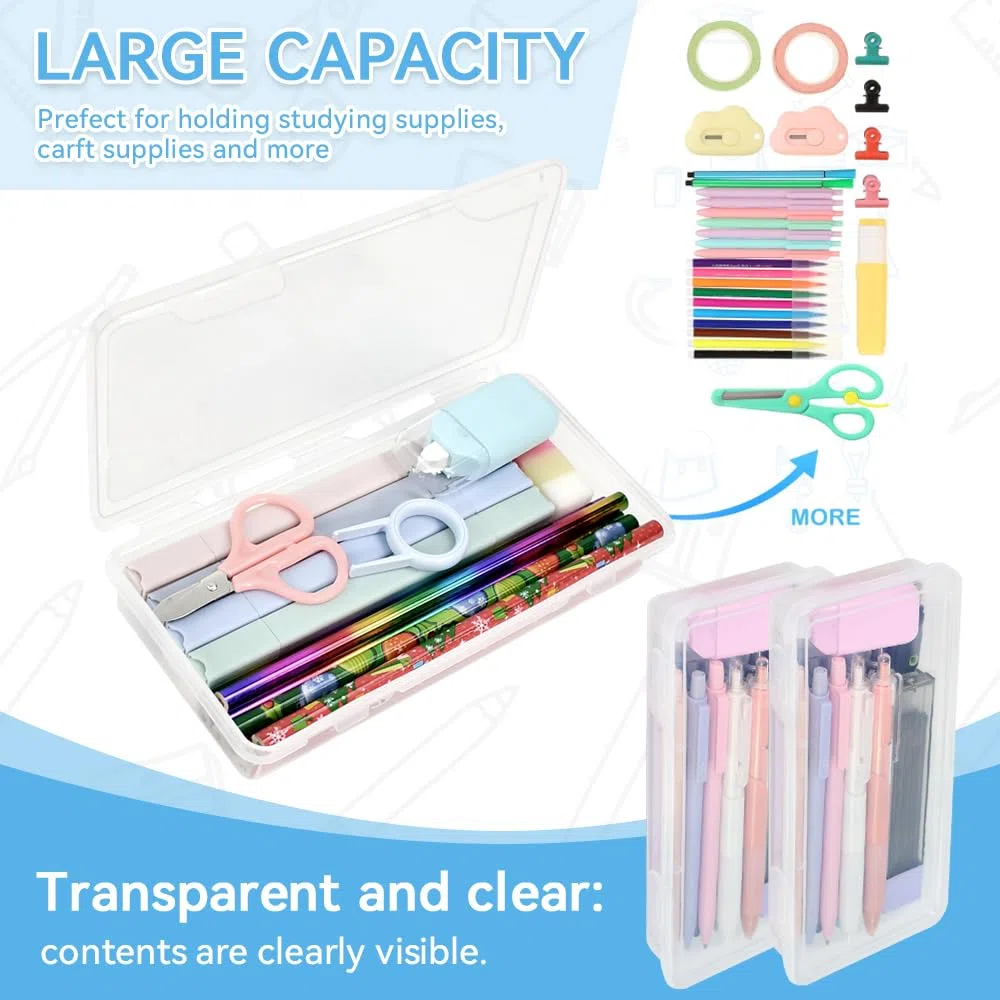 4 PCS Caja Organizadora Lapices, Estuche Rígido Plastico, Cajas de Plastico Apilables para Lápices, Estuche de Lapices de Plástico para Rotuladores Papelería Suministros Escolares, Oficina