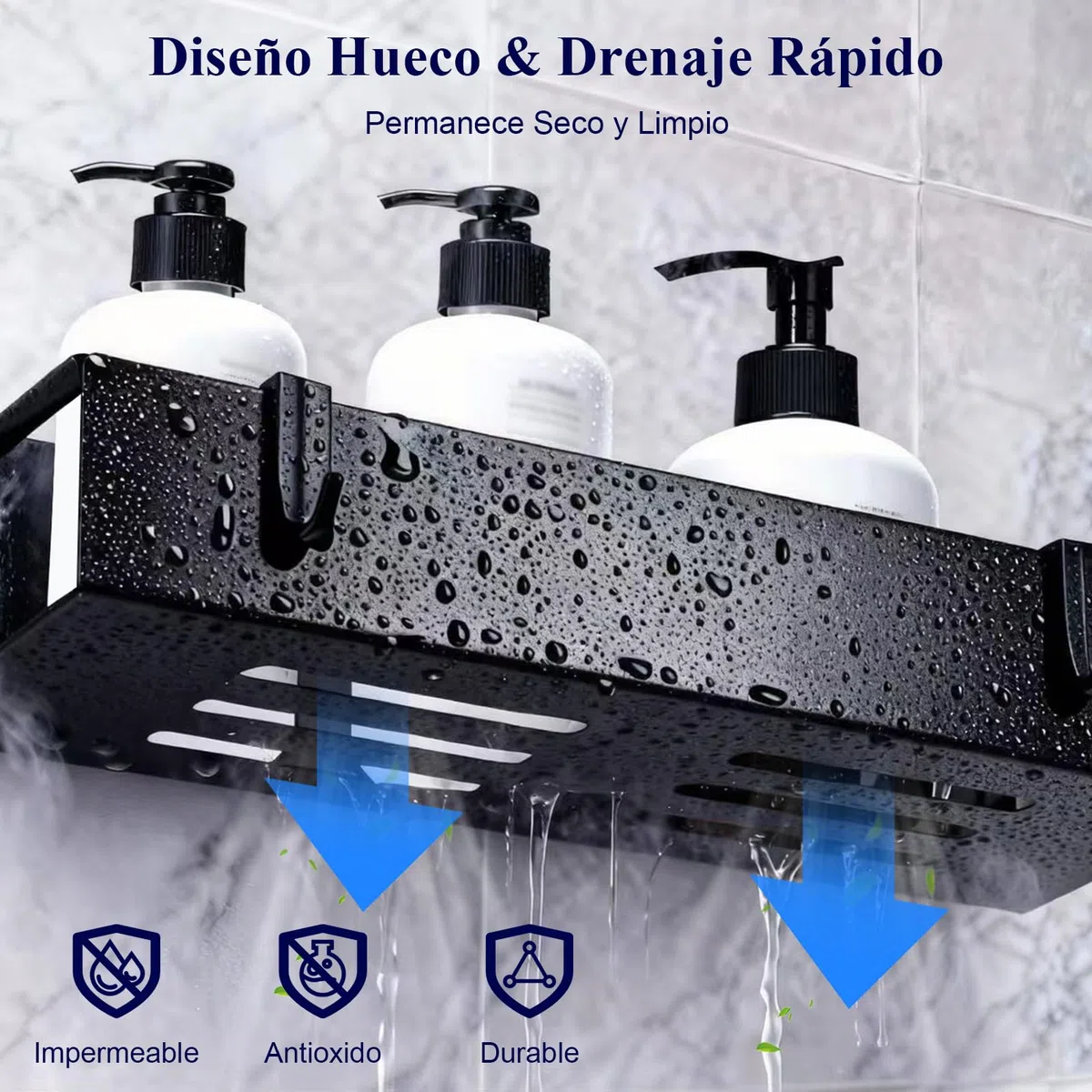2 Piezas Estante de Ducha sin taladrar, Negro, Estante de Almacenamiento de baño Inoxidable, Estante para champú y Gel de Ducha, Cesta de Ducha de Metal Negro Mate, con 4 Ganchos