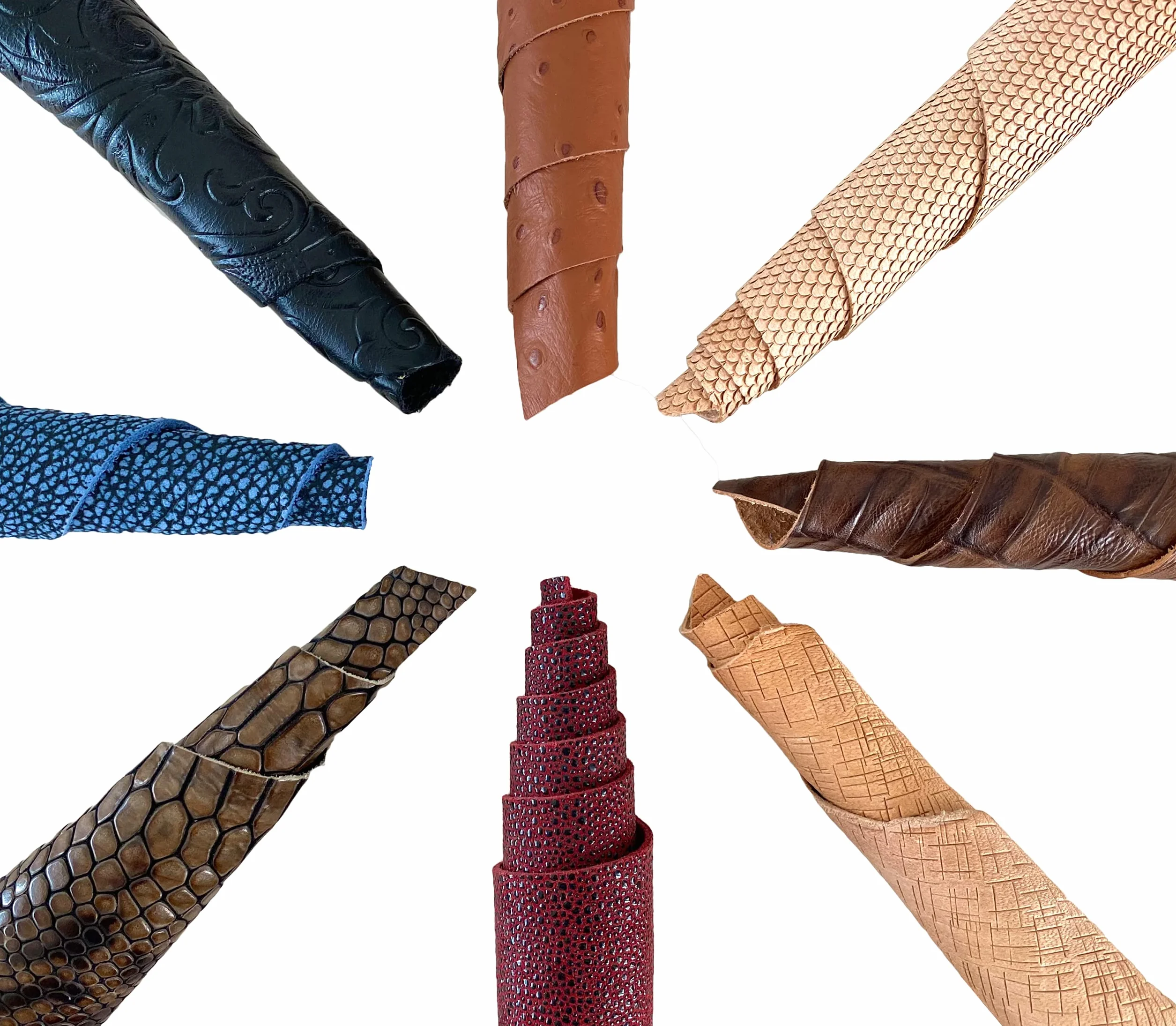 IPEA 1 Kg de Recortes de Cuero – Piel Auténtica con Estampados Mixtos y Detalles en Tamaño Aleatorio – Fabricado en Italia – Retales Cortes de Formas Diferentes con Estampados Decorativos
