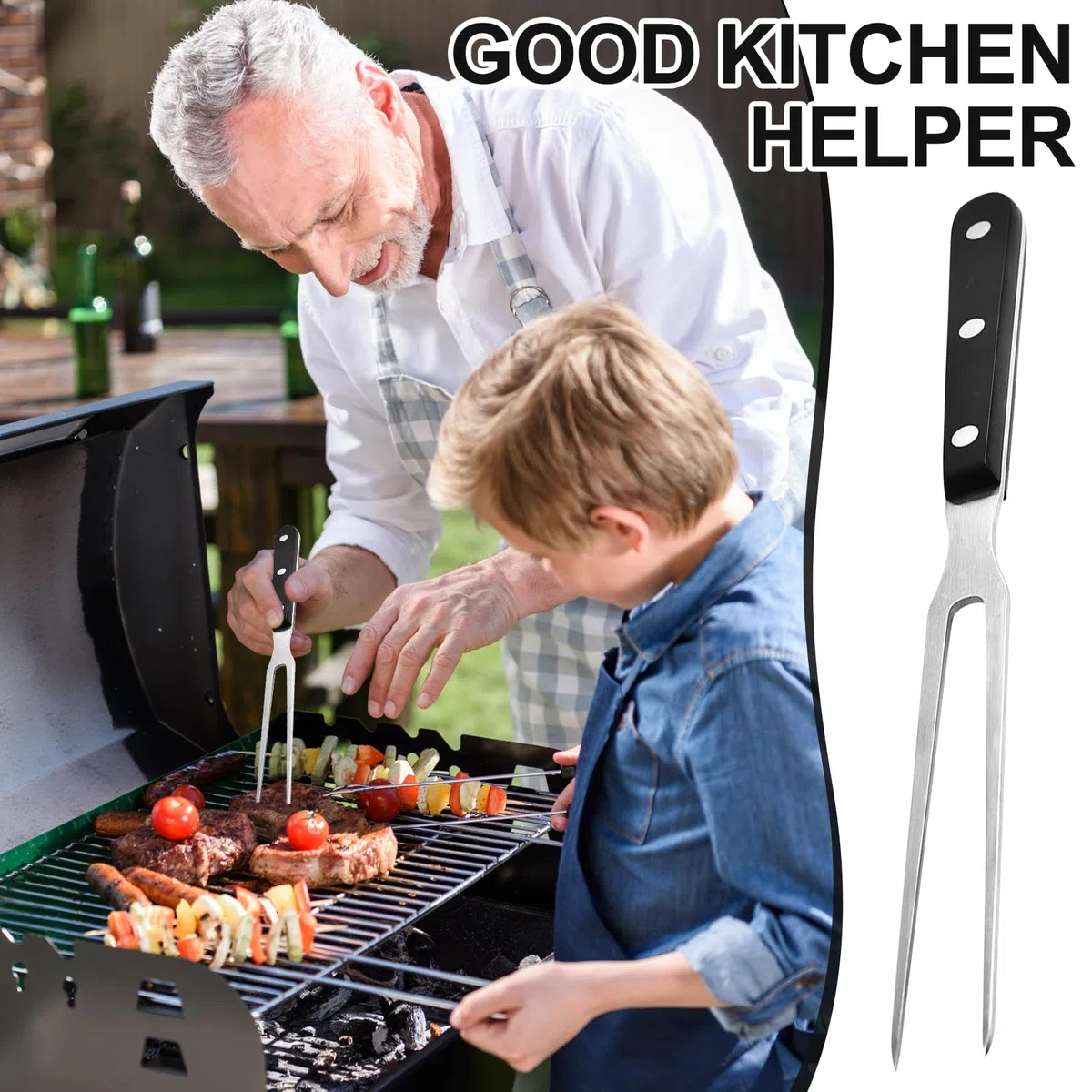2 Pieza Tenedor de Carne con Mango, 29cm Tenedores de Acero Inoxidable, Tenedor de Carne con Mango de Plástico para Lavavajillas, Reutilizable, para Asar Pavo y Cenas (Negro)