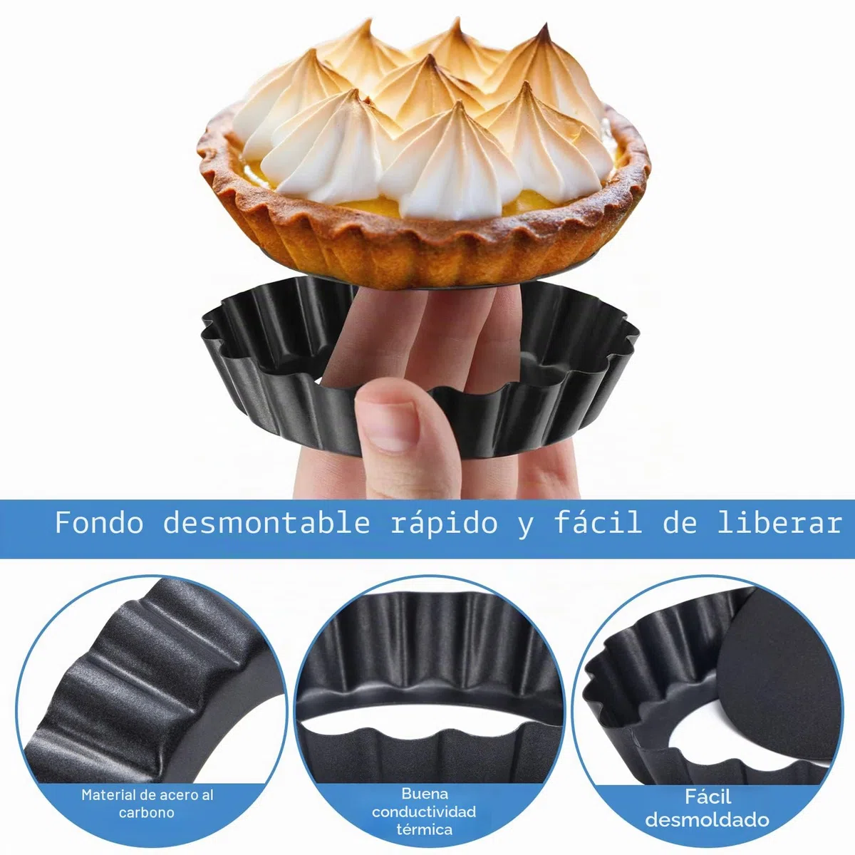 Molde Quiche Tart Pan Antiadherentes, 8 Pcs Round Molde Horno Tartaletas Pie Pan con Base Extraíble Loose Bottom, Individuales Reposteria para Hacer Pizzas, Pasteles (Diámetro 10 cm)
