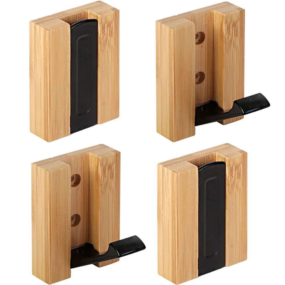 JSVER 4 Piezas Pared Madera Ganchos Perchero Moderno Ganchos de Abrigo Plegable Autoadhesivo Gancho Pared Puerta Toallero Perchero para Colgar Abrigos Bufandas, monederos y más