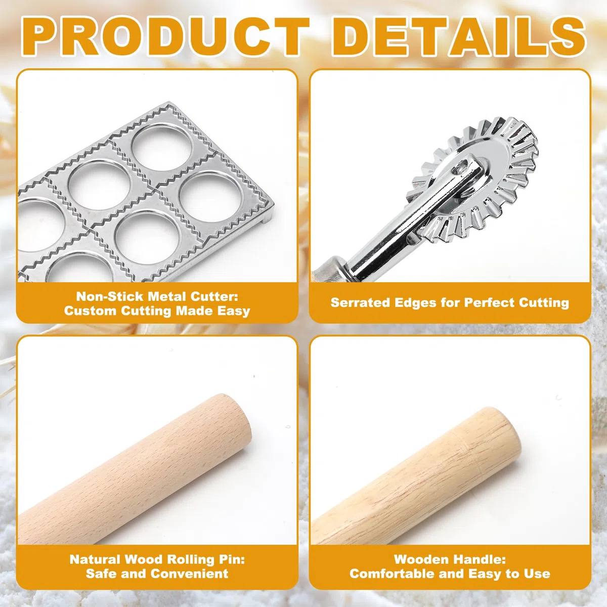 4 unidades de raviolis de aluminio con 12 agujeros, moldeador de bolas de masa con rodillo de madera para hacer raviolis, espátulas de carne para raviolis, albóndigas