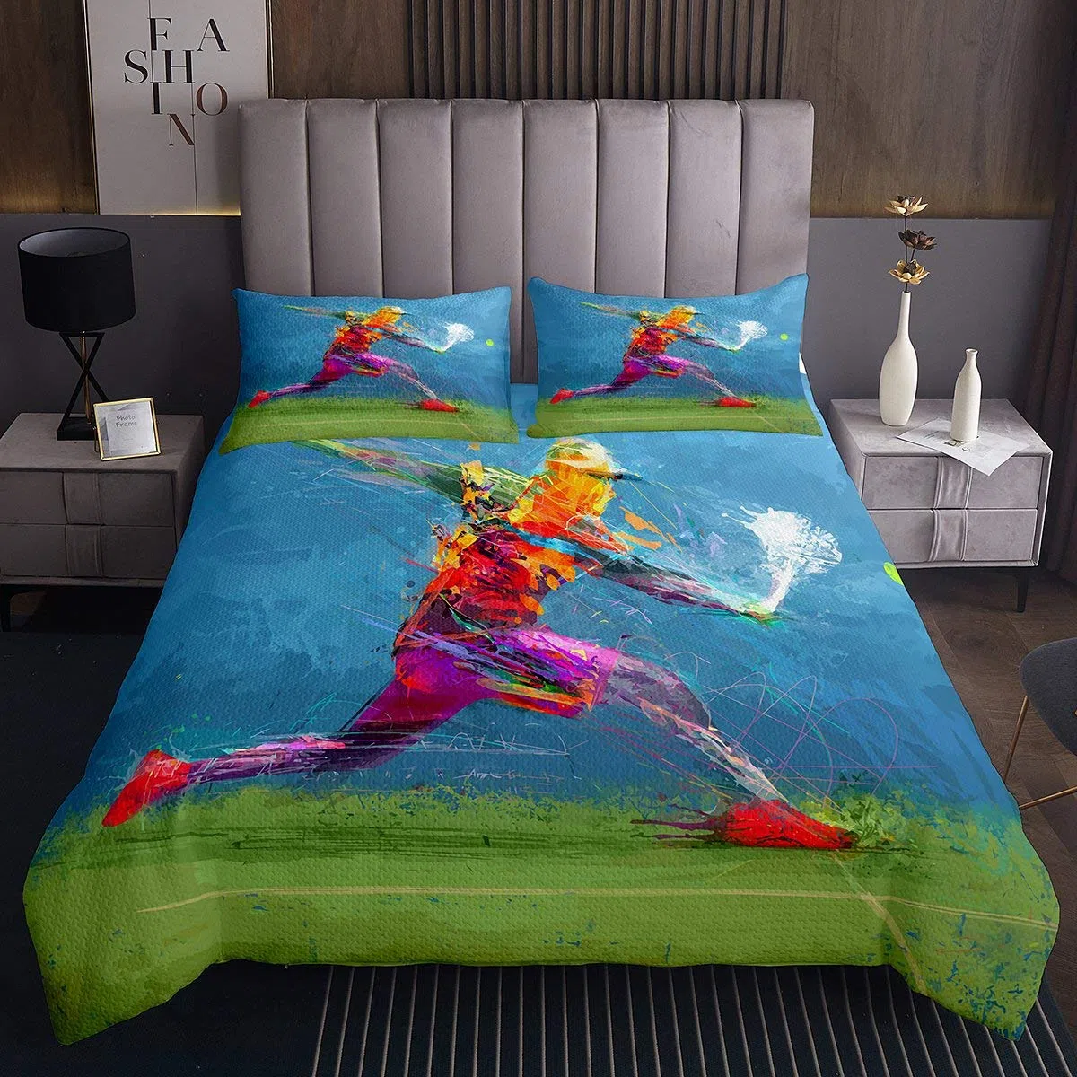 Homewish Juego de colcha acolchada para juegos de tenis,colcha de teñido anudado,tamaño doble,juego de colcha gitana para niños y adolescentes,decoración de dormitorio,sala de estar,dormitor