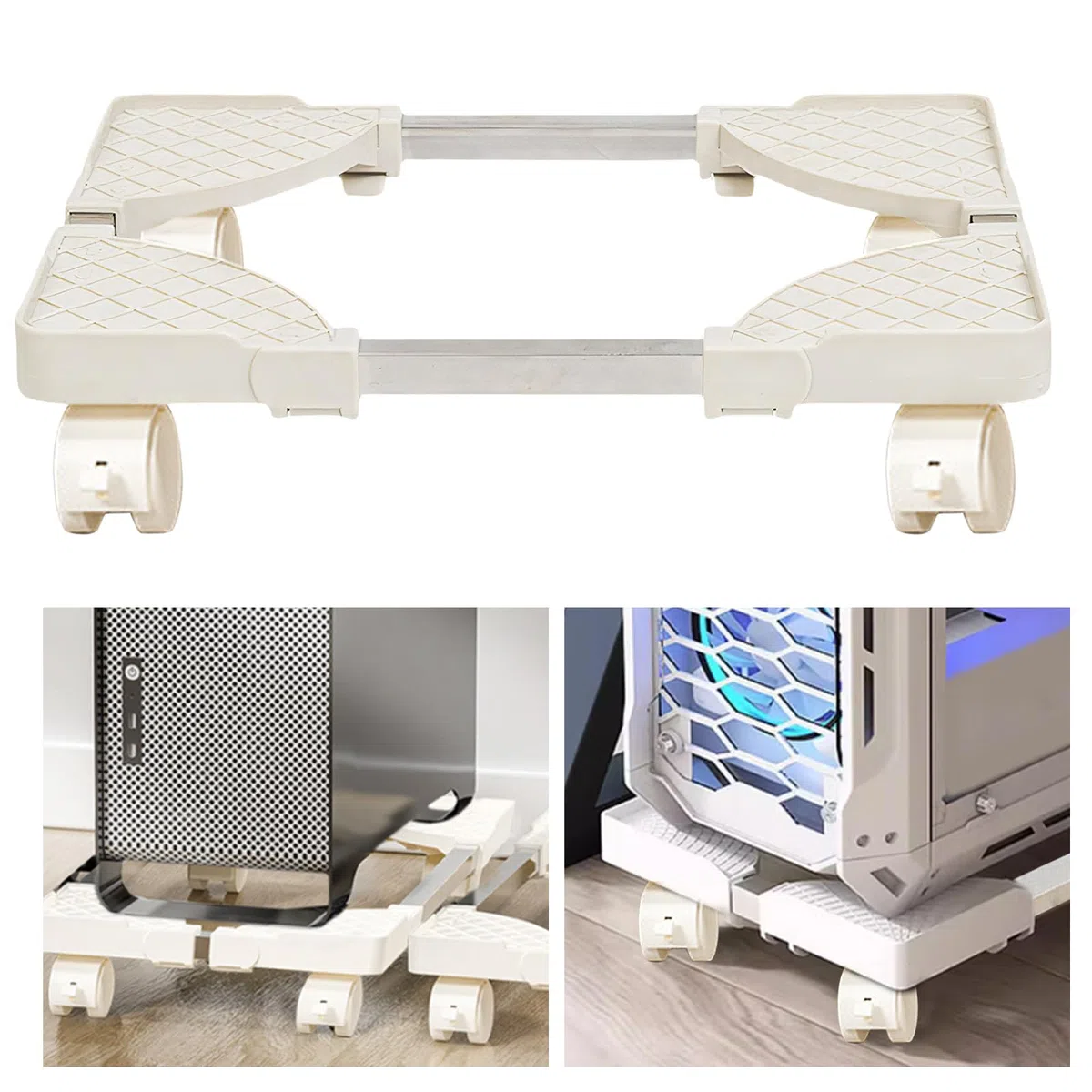 SPORWAY Soporte para CPU para PC, Tamaño Ajustable Soporte Soporte para CPU, Soporte para PC Móvil con Ruedas Giratorias con Bloqueo, Carro de CPU Debajo del Escritorio (Blanco)