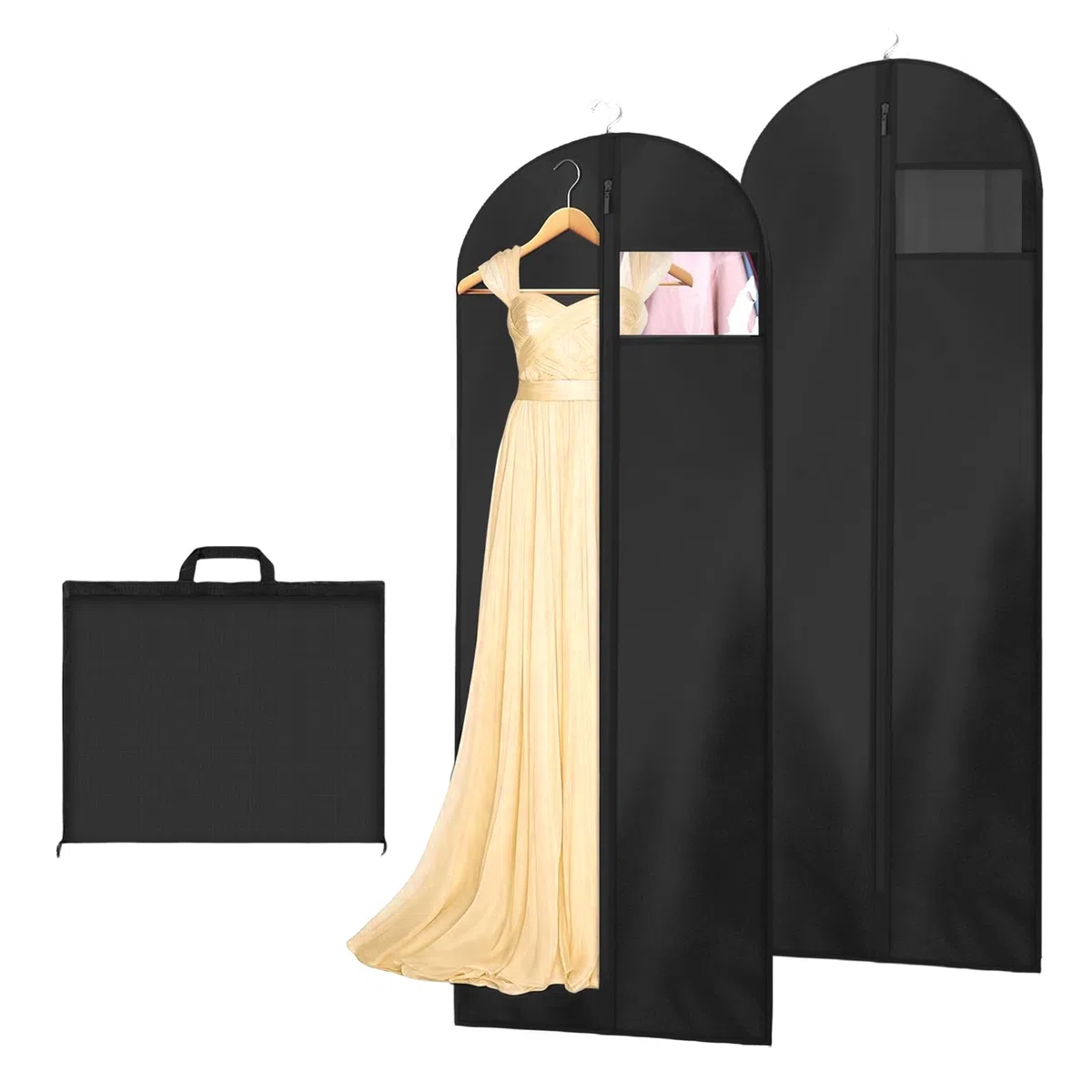 2 bolsas de vestir, bolsa de viaje de longitud completa con cremallera, fundas protectoras de ropa a prueba de polvo, bolsa de ropa para vestidos largos, 180 x 60 cm (negro)