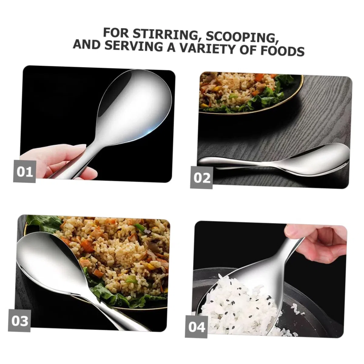 2 cucharas de arroz de acero inoxidable no adhesivas para servir espátulas versátiles para servir y mezclar alimentos