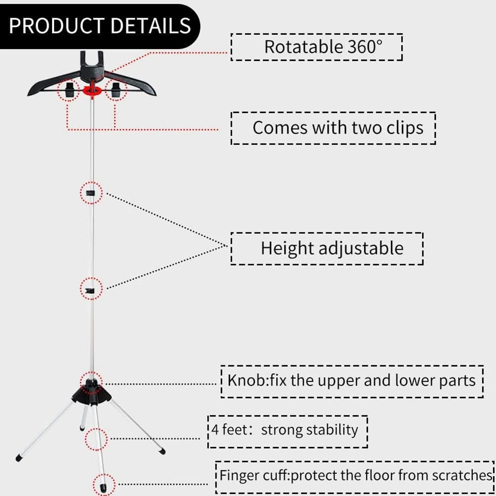Soporte de vapor plegable para ropa con ropa, estante de vapor ajustable con clips para camisa de traje, guantes de planchado negro incluido