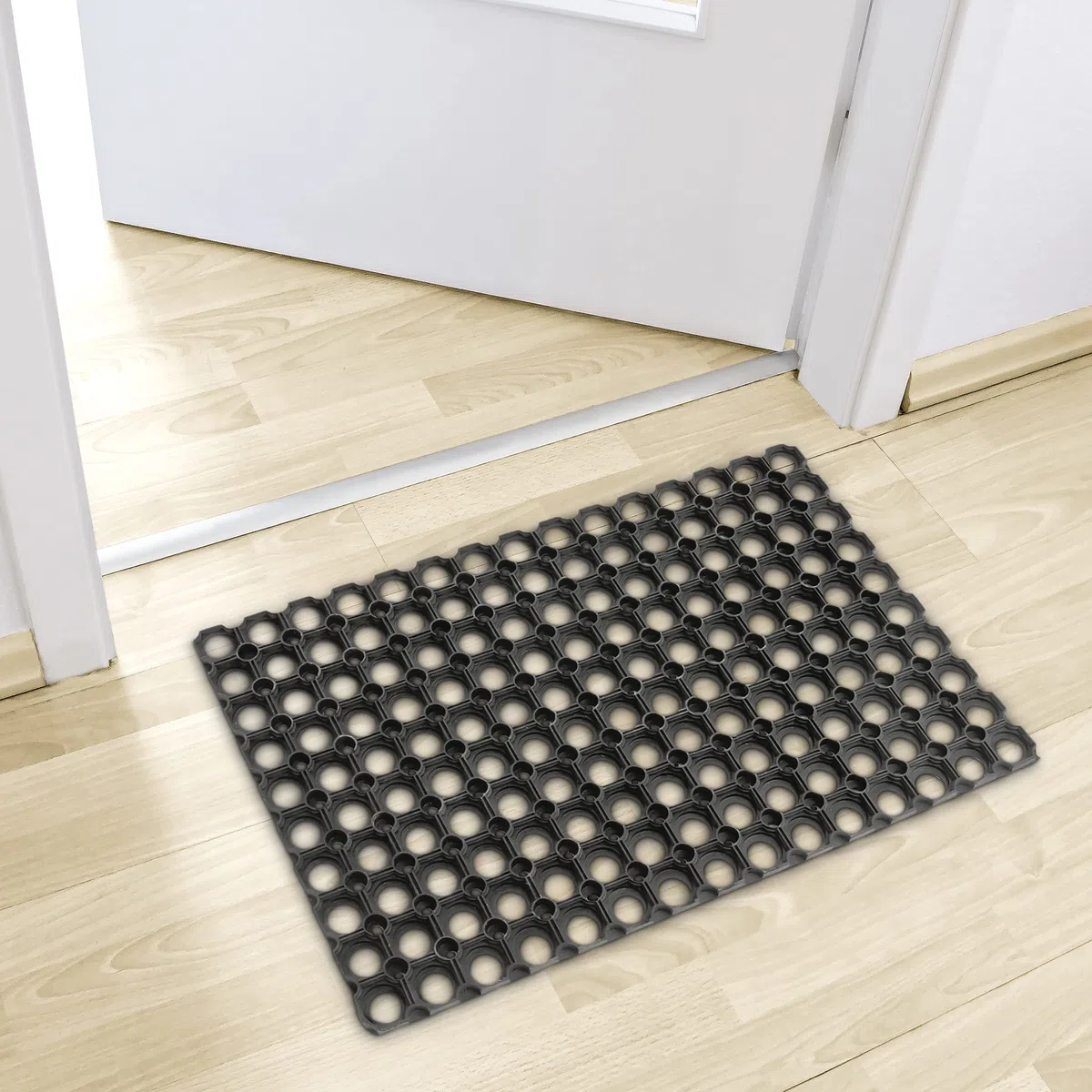 Relaxdays Felpudo Entrada, Alfombrilla Antideslizante 40 x 60 cm, Alfombra Rectangular de Goma, Resistente Lluvia, Negro