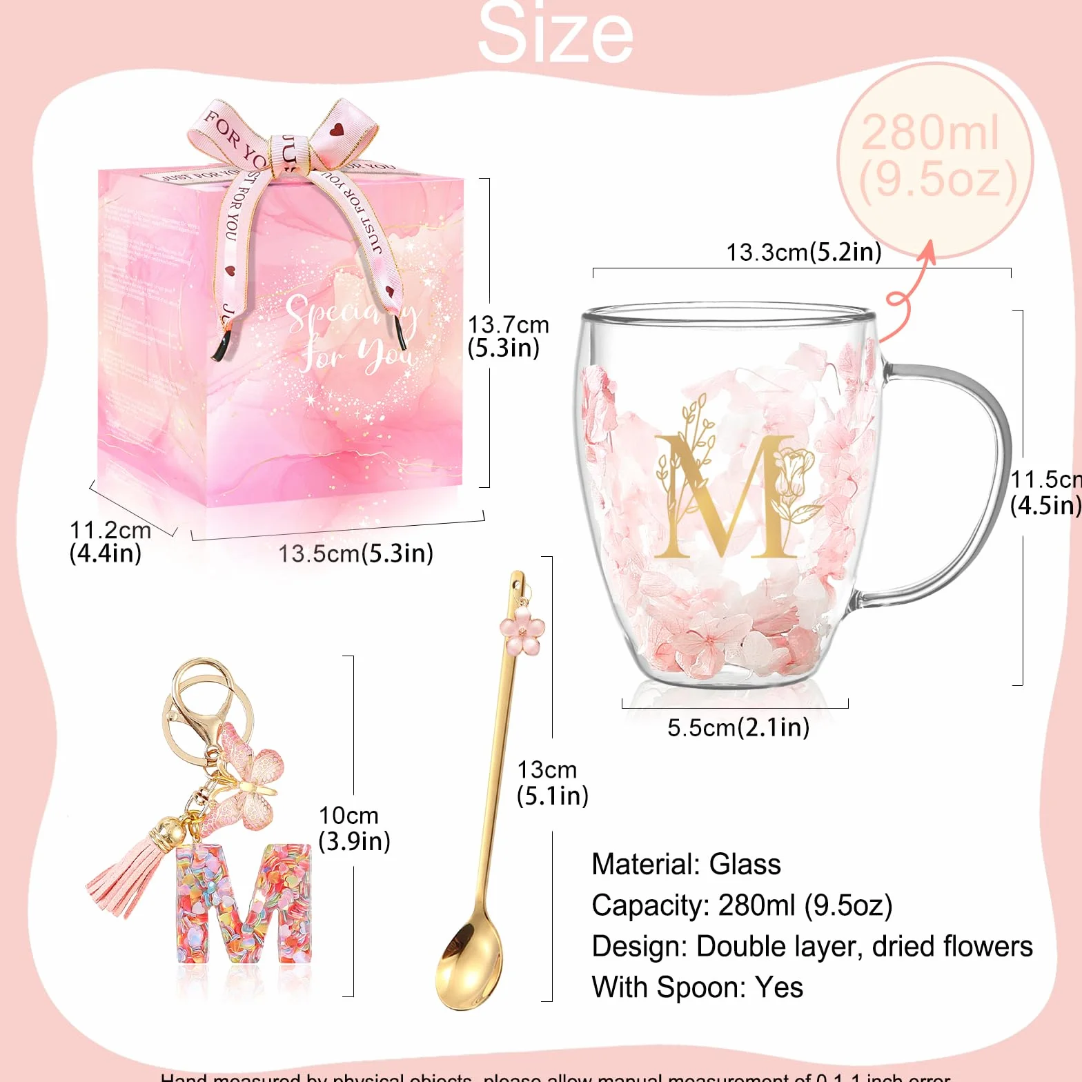 Regalos Originales para Mujer Tazas de Café Regalo Cumpleaños para Ella Tazas Te Expreso Personalizadas Regalos Boda Amistad Adorables Tazas de Vidrio Doble Pared Regalos Navidad Accesorios Rosados