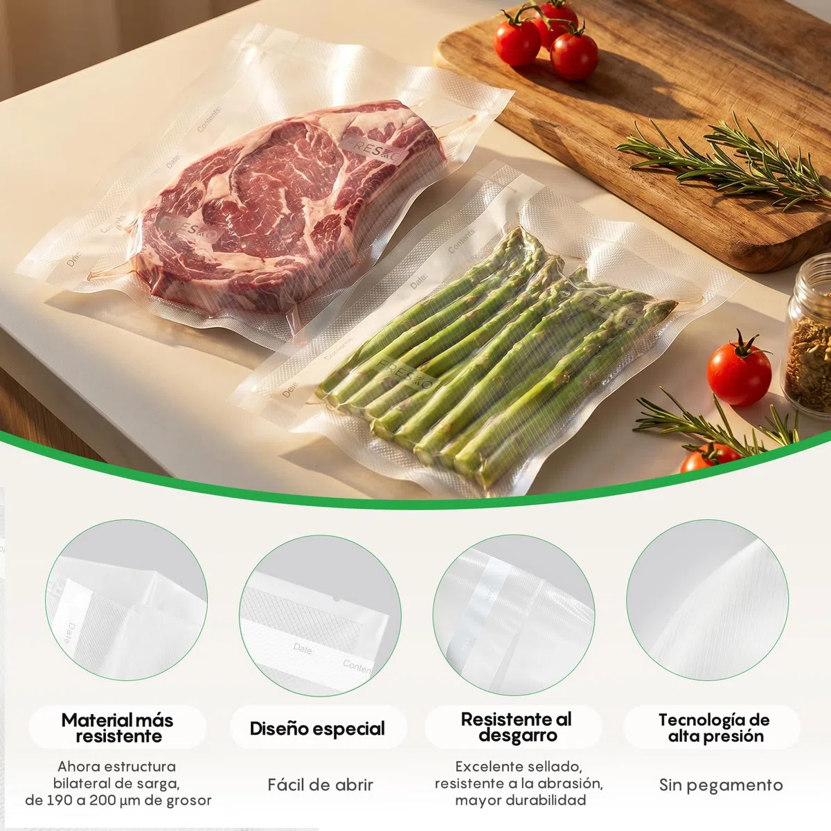 FRESKO Bolsas de Vacio para Alimentos, 120 Bolsas 20x30cm Bolsa Gofrada Envasado al Vacio con Textura de Grado Comercial para Cocinar al Vacío, sin BPA y Aprobada por la FDA