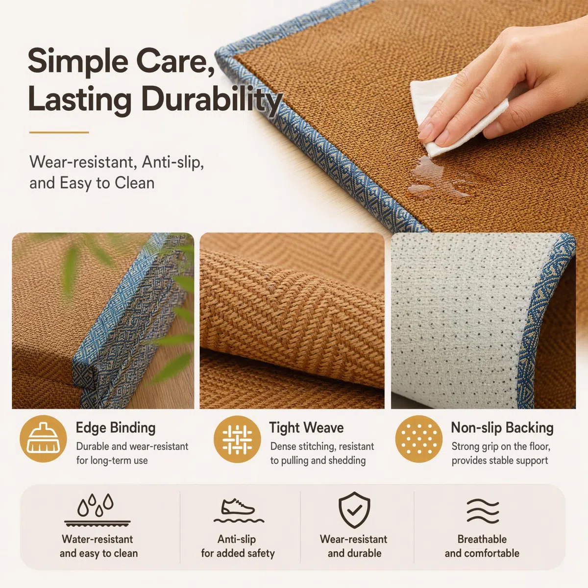 NEPHRA Tatami Plegable, Futón Japonés Antideslizante y Transpirable con Fibra Vegetal Natural, Grosor 3/5 cm para Yoga, Meditación y Zen(120 x 190 x 5 cm)