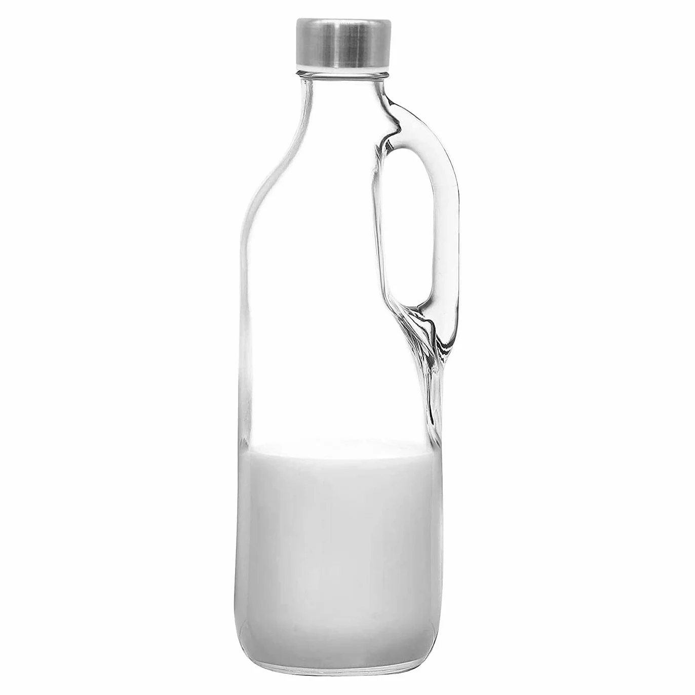 Acan Tradineur - Pack de 3 botellas de cristal con asa 1000 ml, tapa de rosca de plástico y metal, jarra dispensadora 24,7 x 9,5 cm para agua fría o caliente, bebidas, té helado