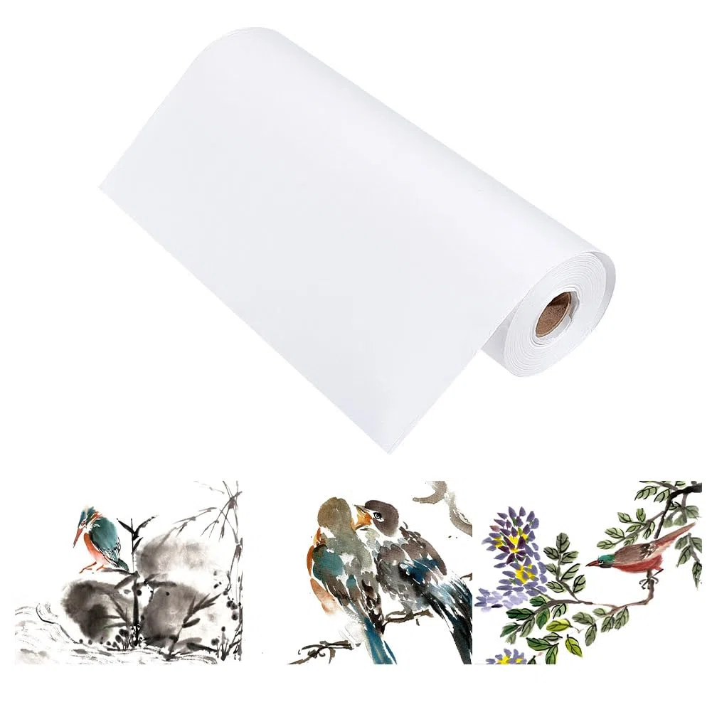 NBEADS Papel Xuan de Caligrafía China, Papel de Arroz Grueso, Papel de Caligrafía Sumi Sin Rejillas Rollo de Papel Xuan para Pintar, Pincel de Caligrafía, Escritura de Tinta, 50mx35cm