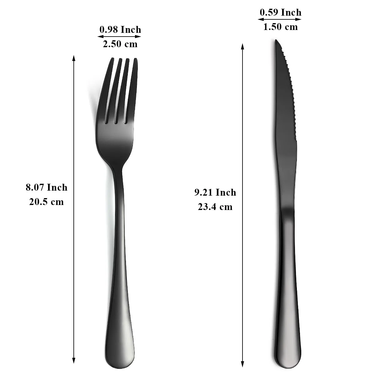 Evanda Juego de Cuchillos y Tenedores para Carne Negro - 12 Piezas (6 Ten., 6 Cuch.)