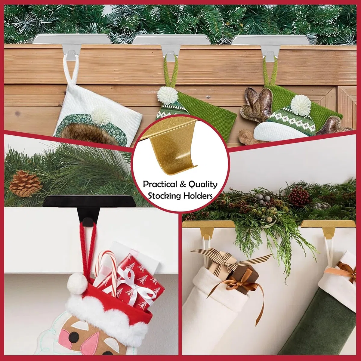 Genérico Ganchos Pesados para Calcetines de Papá Noel, 6 Unidades Robustas con Base Antideslizante, No se Caen, Ideales para Bordes de Chimenea y Muebles