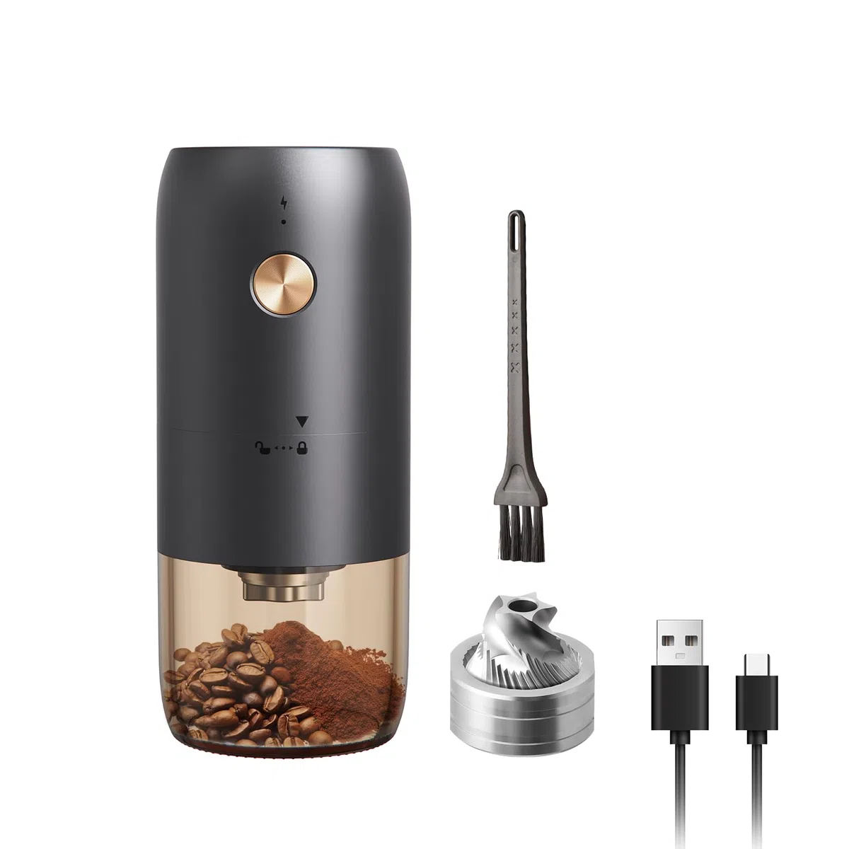 Molinillo de café eléctrico, pequeño molinillo de café recargable, núcleo de molienda de acero inoxidable con múltiples ajustes de molienda, molinillo de café eléctrico inalámbrico portátil,