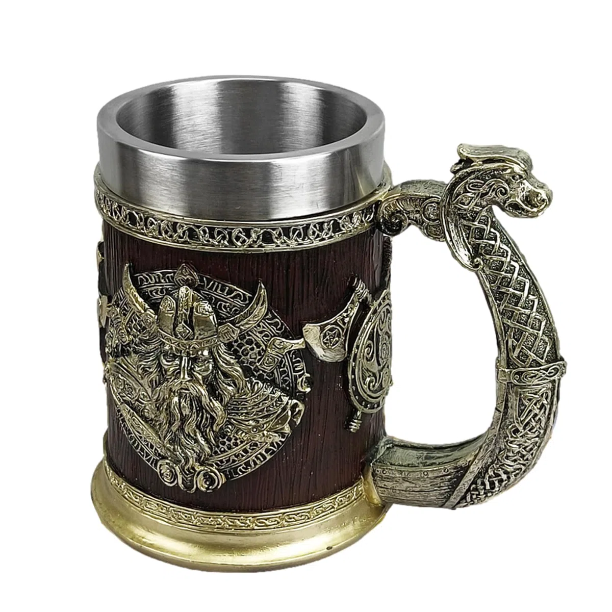 Tazas vikingas para hombres - Tankard nórdico de acero inoxidable | Taza de barril de estilo antiguo, taza rústica de café fría para la decoración de la fiesta, taza de regalos de aspecto de madera, d