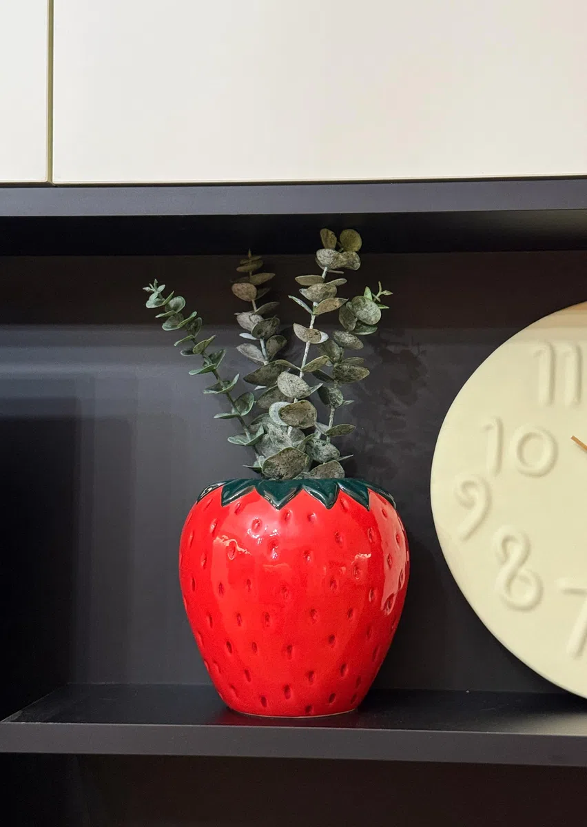 Jarrón Fresa, decoración dopamina para Sala Estar, jarrones Modernos, roja, Hermoso jarrón, Flor estética, tulipán Frutos, Frambuesa Hierba Pampa, 15 x 15 x 15 cm