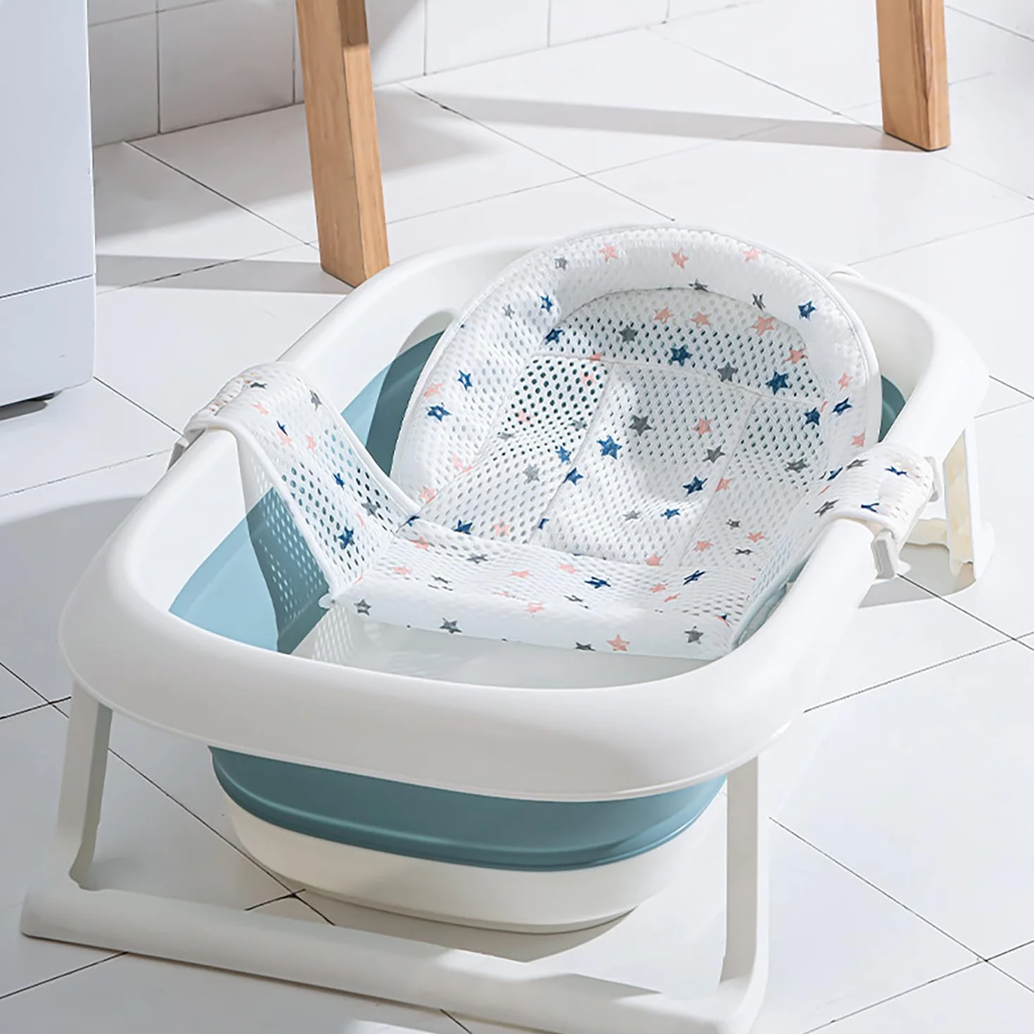 T-Shaped de Baño Para Bebé - Bath mat with Adjustable net White 1pc, Alfombra de Baño Antideslizante, Cojin Bañera Bebe Red para Bebés,Asiento ajustable Niños 0 a 1 año