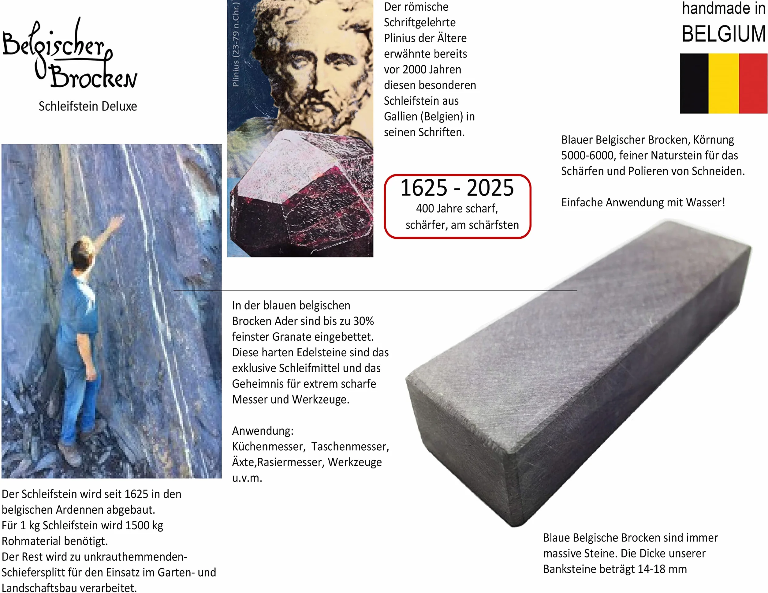 Belgischer Brocken piedra afiladora azul 75x30 mm. Piedra de afilar finamente para cuchillas, instrumentos quirúrgicos, maquinillas de afeitar