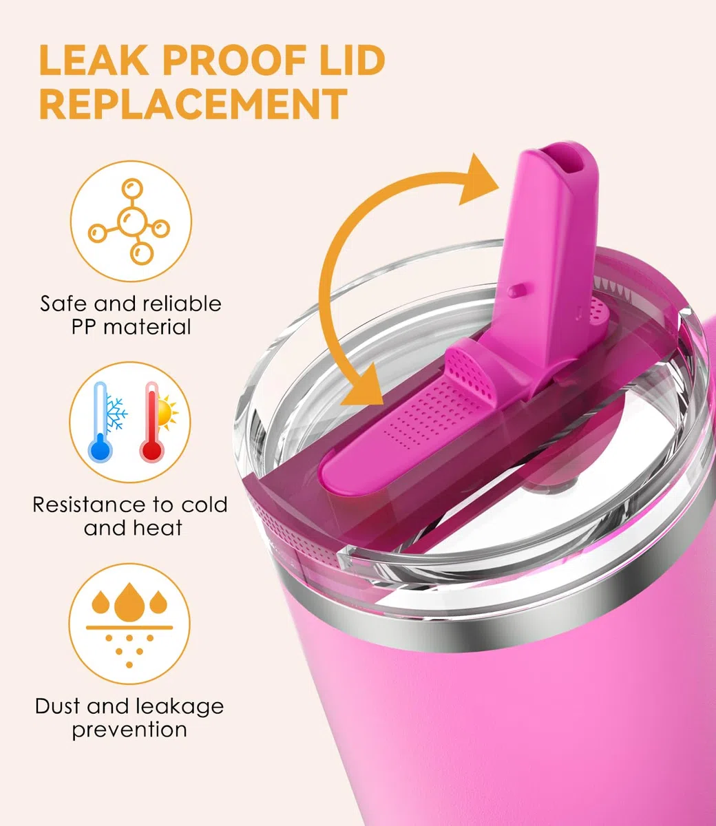 CloudValley [2 Unidades] Tapa Prueba Fugas para Stanley Cup 40 oz Accesorios, Anti Goteo Reemplazo con Paja Plegable, [Desmontable y Fácil de Limpiar] Cover Protección Reutilizable de PC Prueba,Rosa