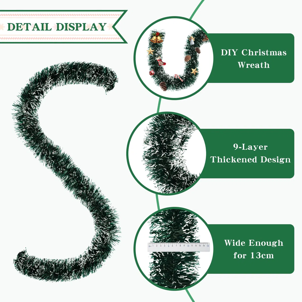 4 pcs de Navidad Guirnalda de Navidad Verde Oscuro-Abeto Artificial Guirnalda Ø13cm,12M Guirnalda de Navidad árbol de Navidad Deco oropel para repisa de la Chimenea,Escalera,Navidad,Interior,Exterior