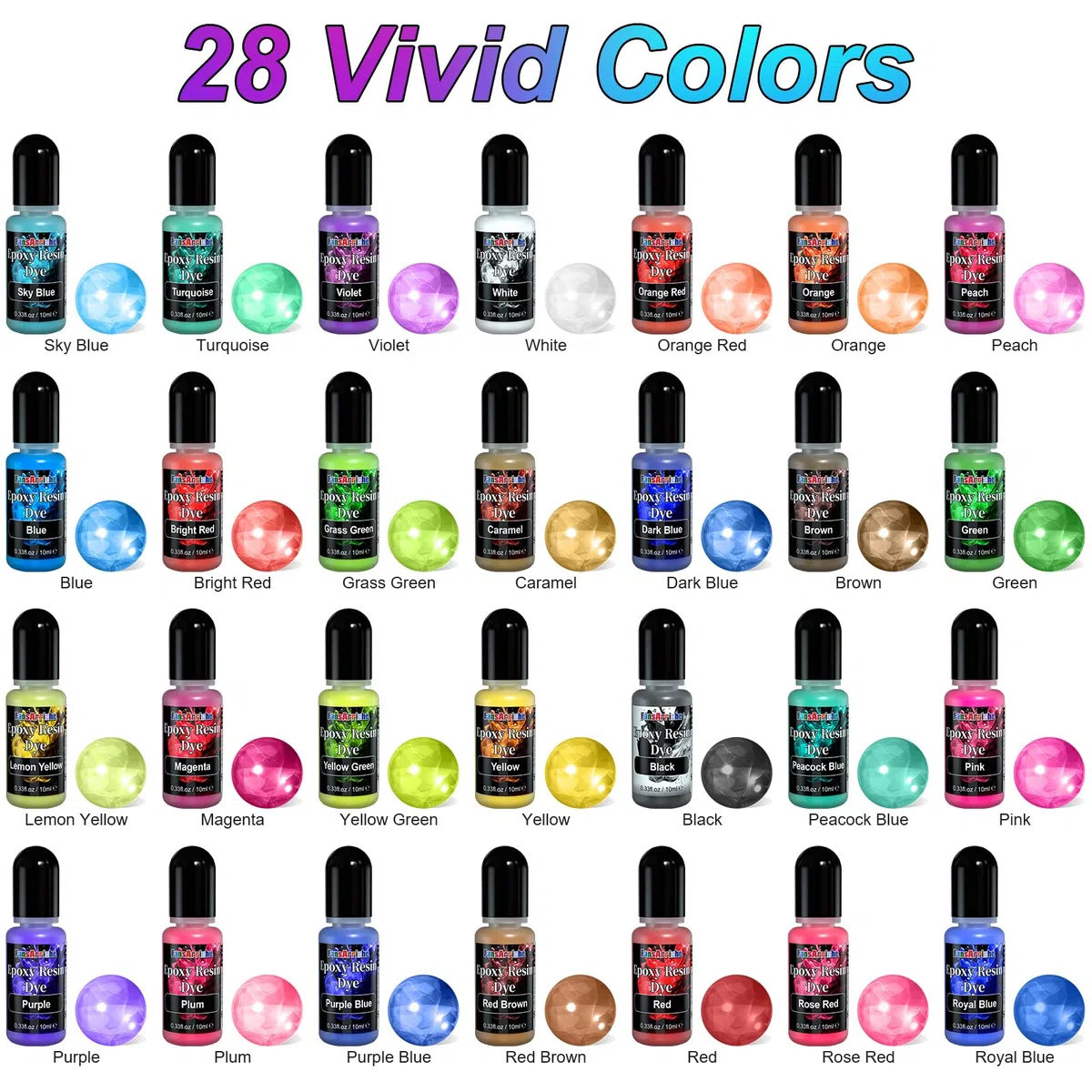 FansArriche Tinte Resina Epoxi 28 Colores, Pigmento para la fabricación de Joyas de Bricolaje, colorantes para Manualidades (10 ml Cada uno)