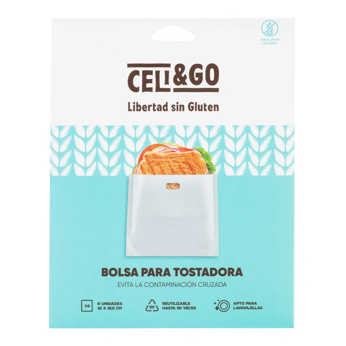 CELI&GO Bolsa para tostadora – Pack de 6 bolsas para tostadas antiadherentes, reutilizables, lavables, sin PFOA, evitar la contaminación cruzada, tamaño tostado 16 x 16,5 cm